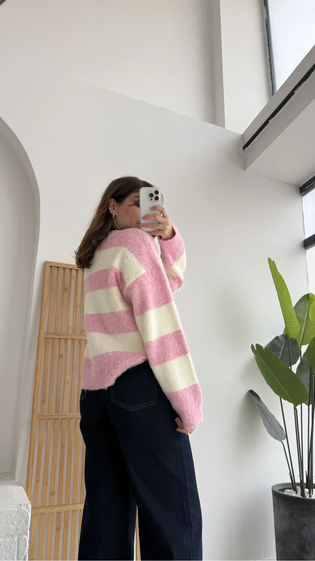 Kalın Çizgili Kazak - Pembe