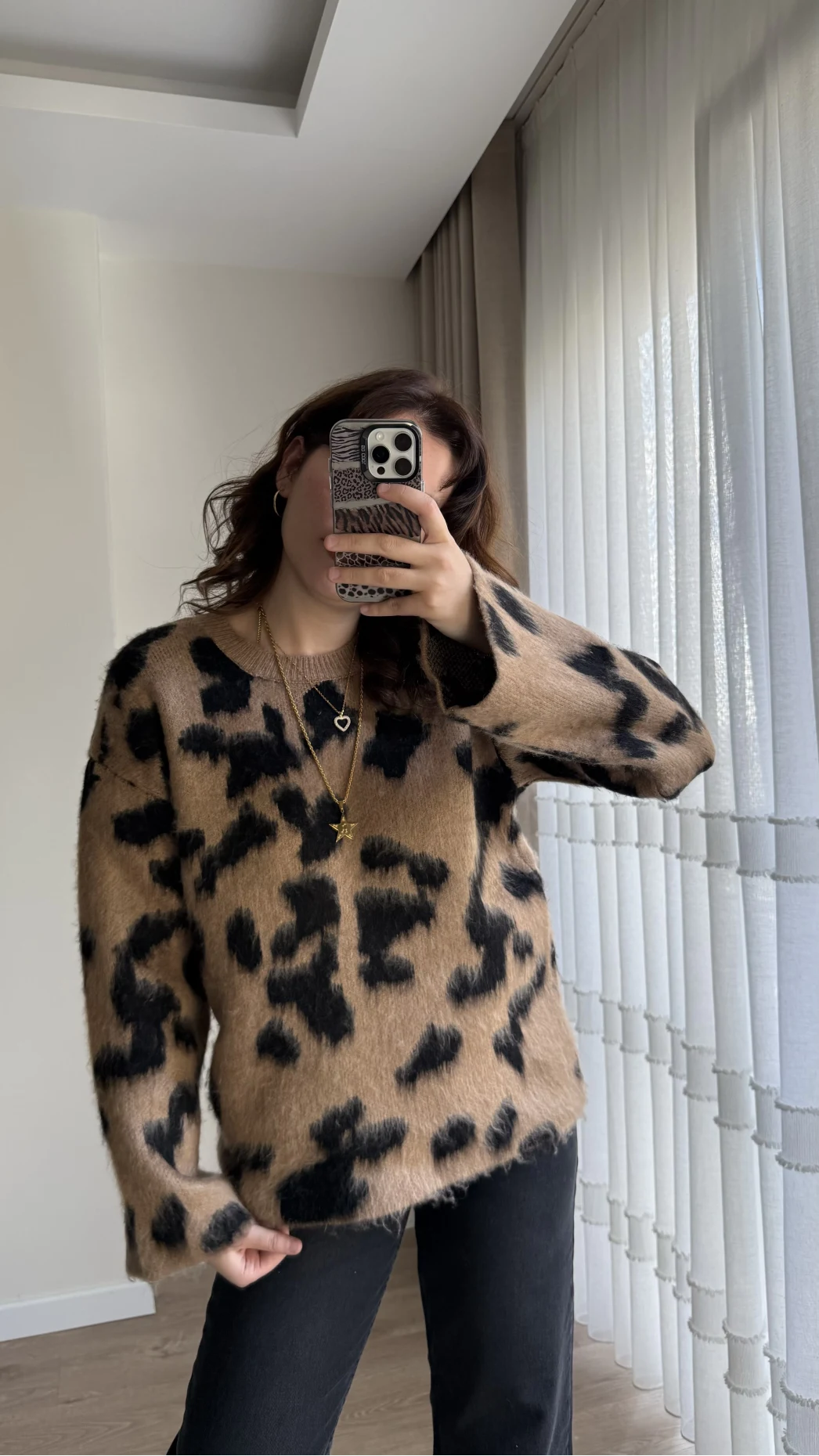 Kalın Kahverengi Leopar Kazak