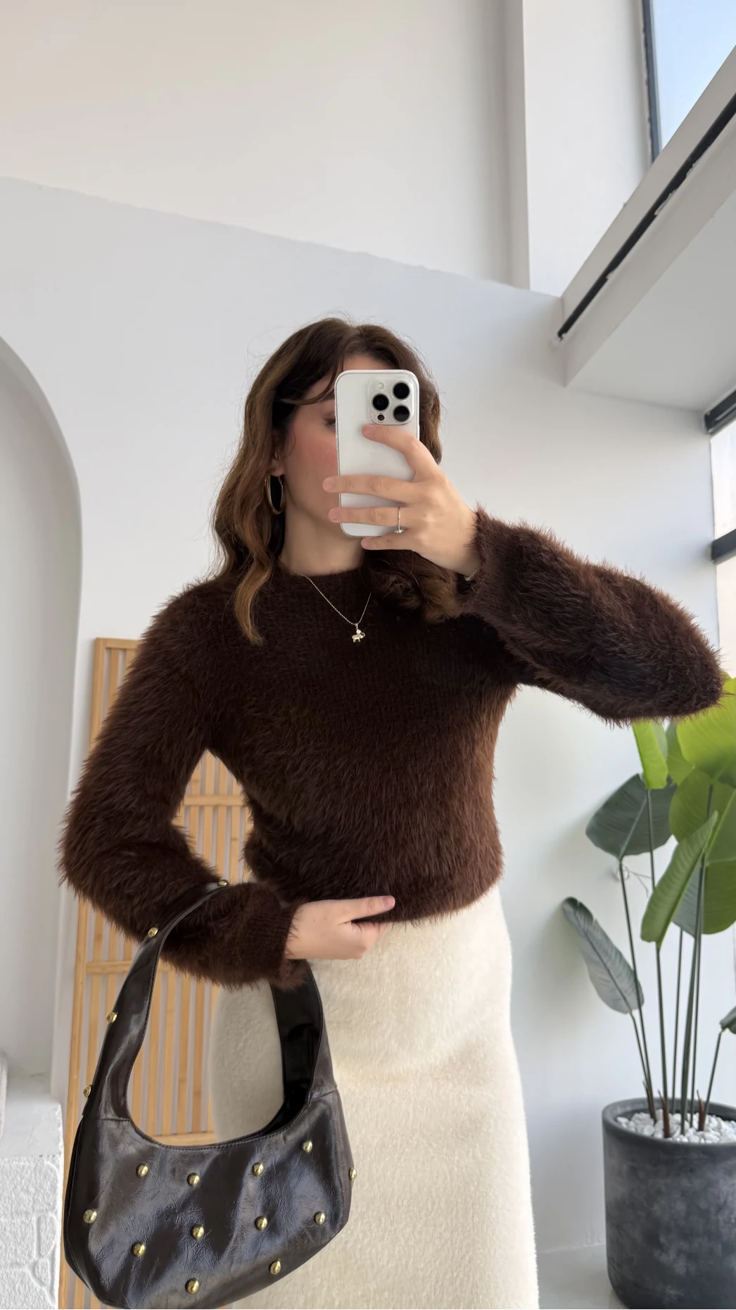 Kalina Bisiklet Yaka Tüylü Yumoş Kazak - Acı Kahve