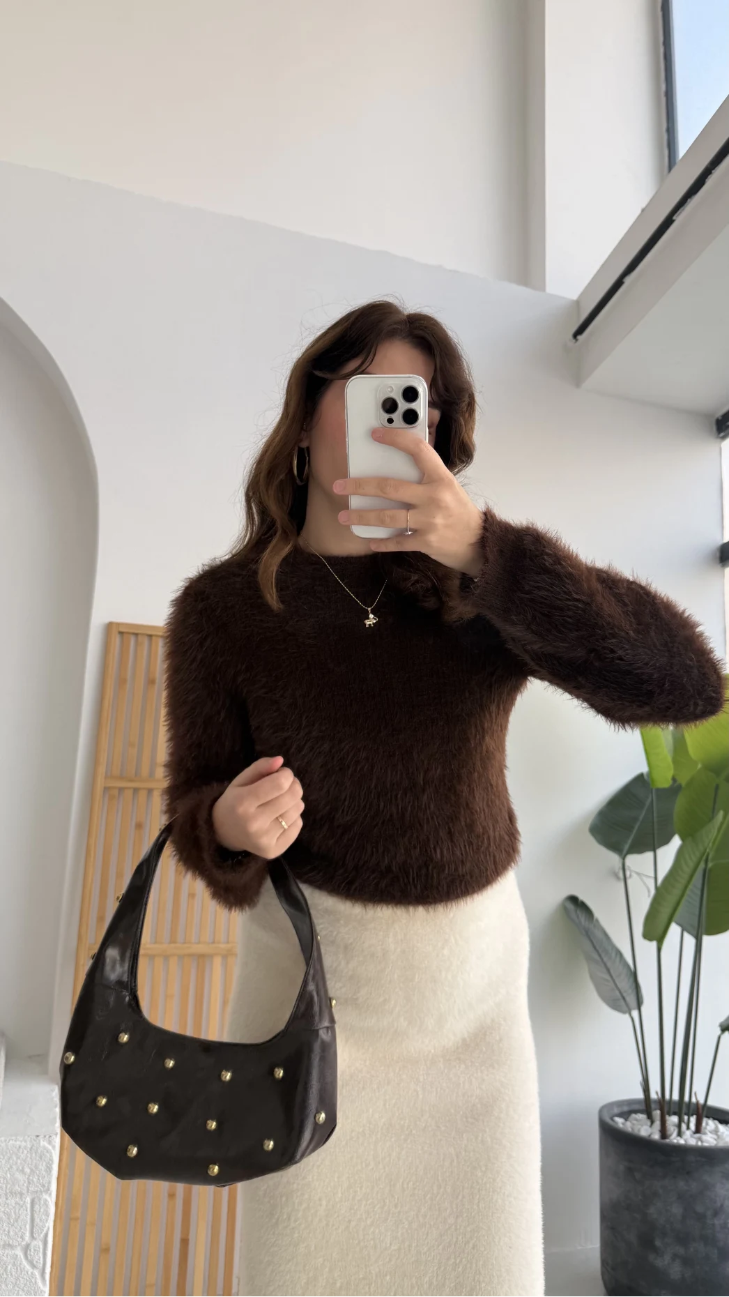 Kalina Bisiklet Yaka Tüylü Yumoş Kazak - Acı Kahve