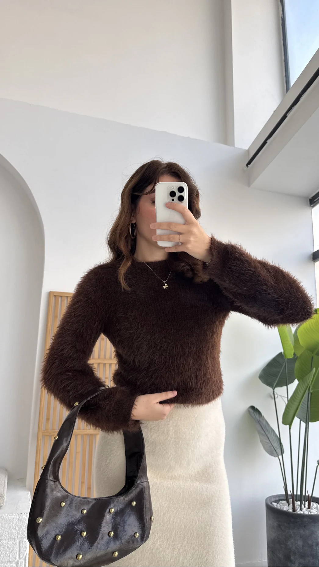 Kalina Bisiklet Yaka Tüylü Yumoş Kazak - Acı Kahve