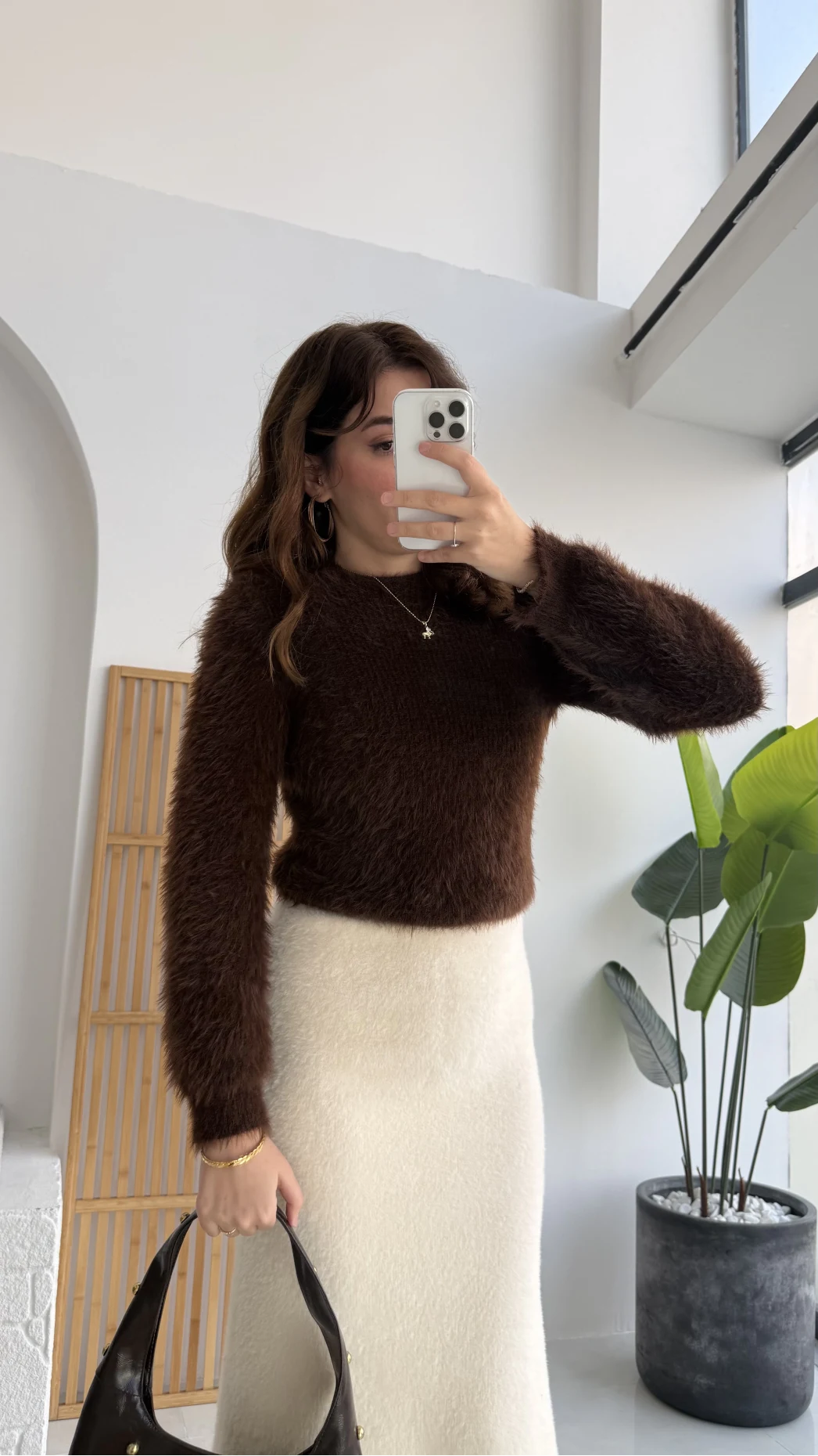 Kalina Bisiklet Yaka Tüylü Yumoş Kazak - Acı Kahve