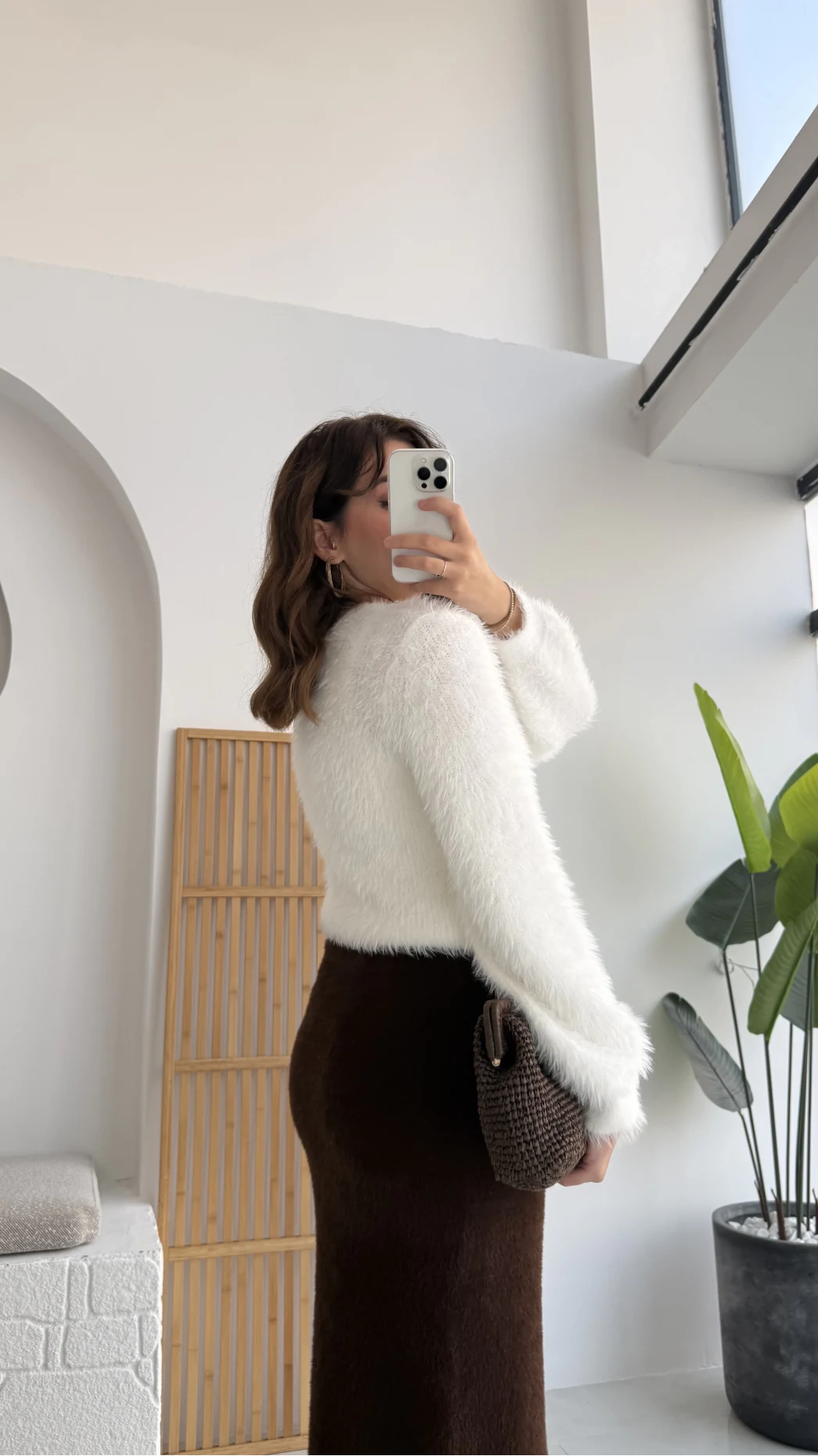 Kalina Bisiklet Yaka Tüylü Yumoş Kazak - Beyaz