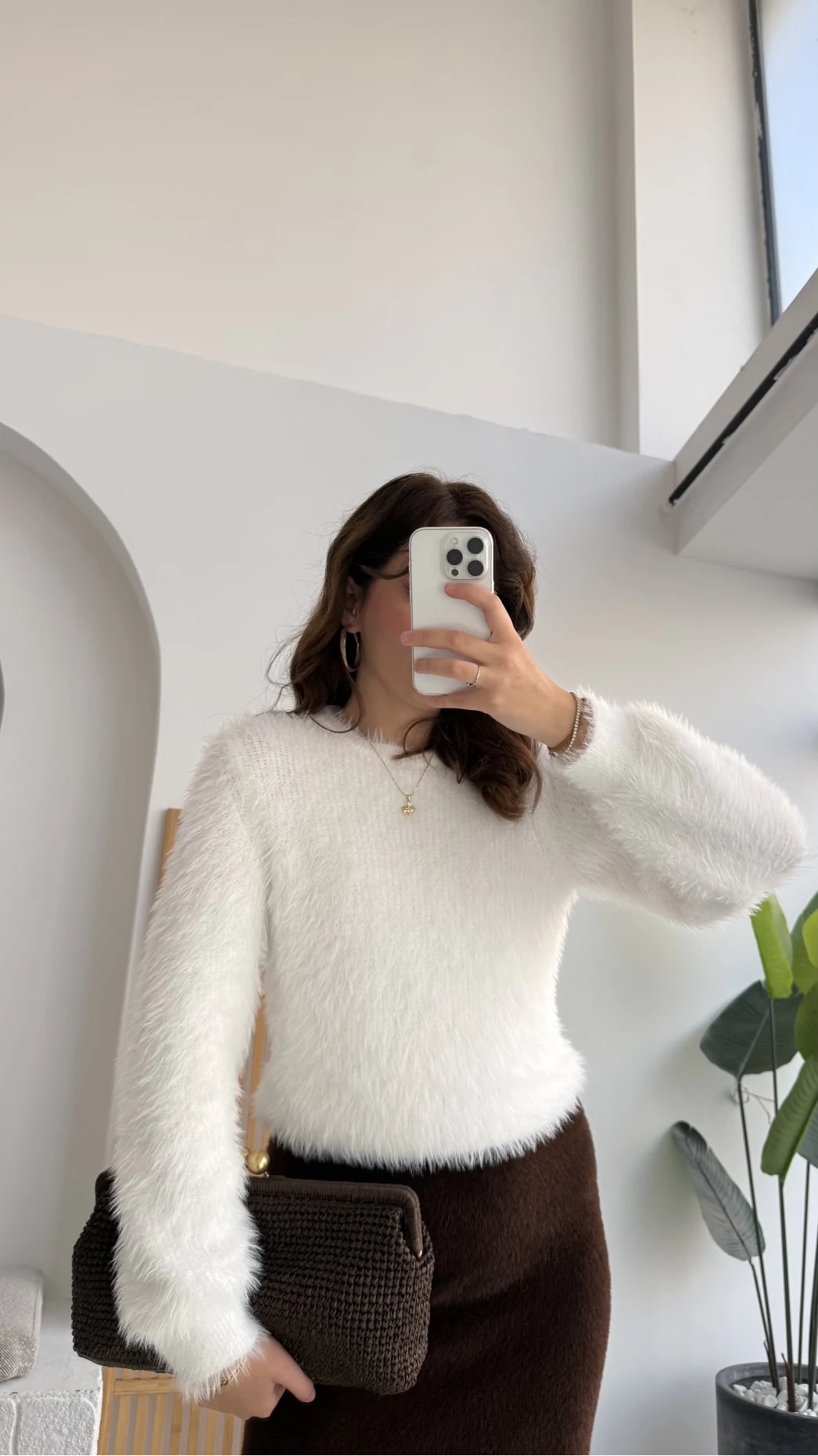 Kalina Bisiklet Yaka Tüylü Yumoş Kazak - Beyaz