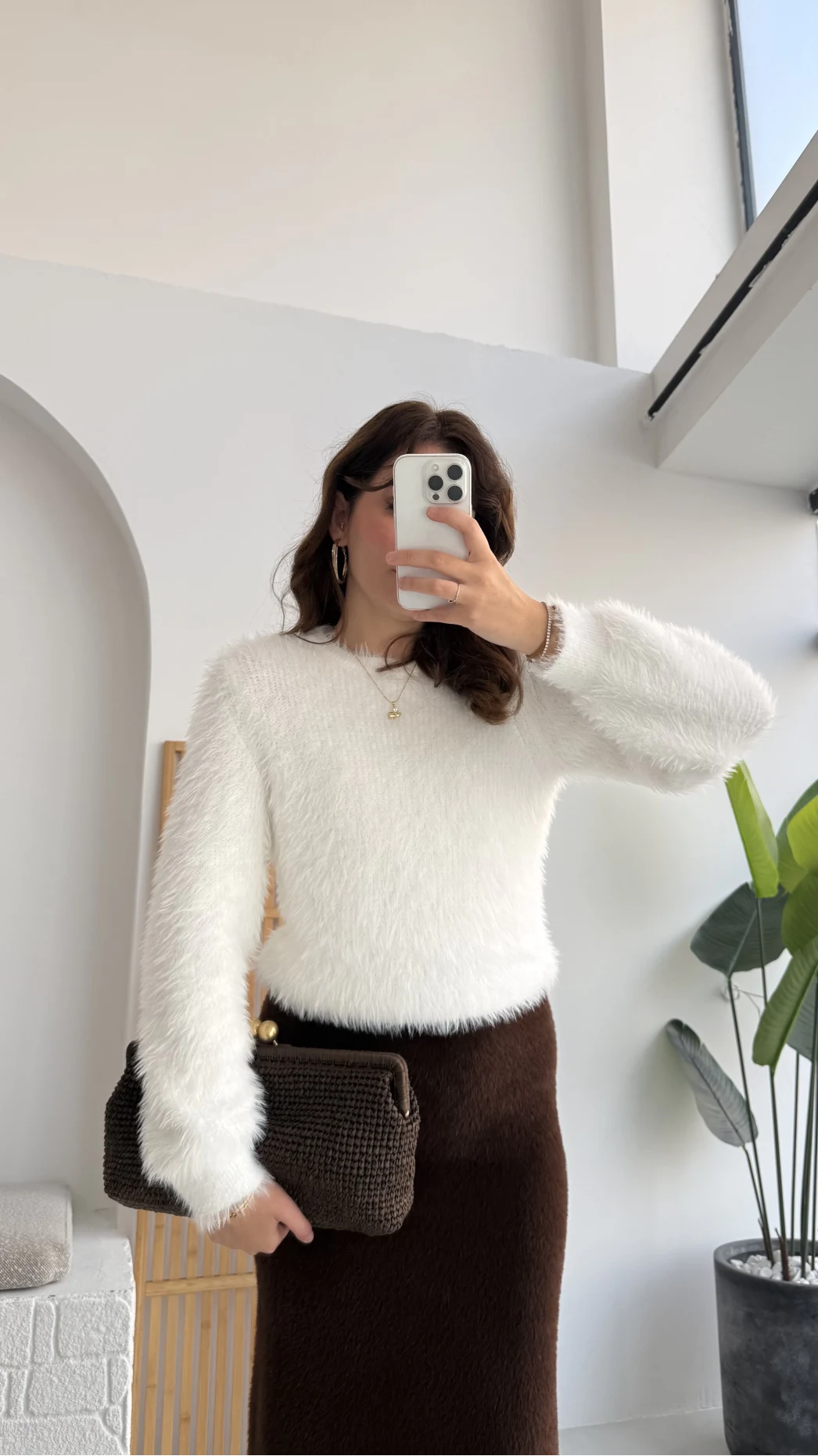 Kalina Bisiklet Yaka Tüylü Yumoş Kazak - Beyaz