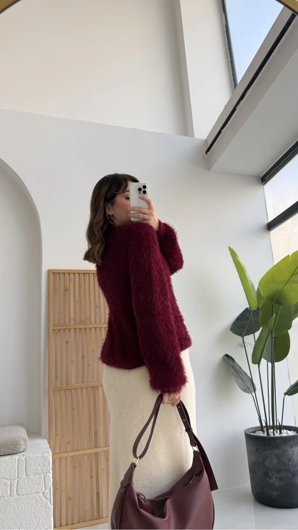 Kalina Bisiklet Yaka Tüylü Yumoş Kazak - Bordo