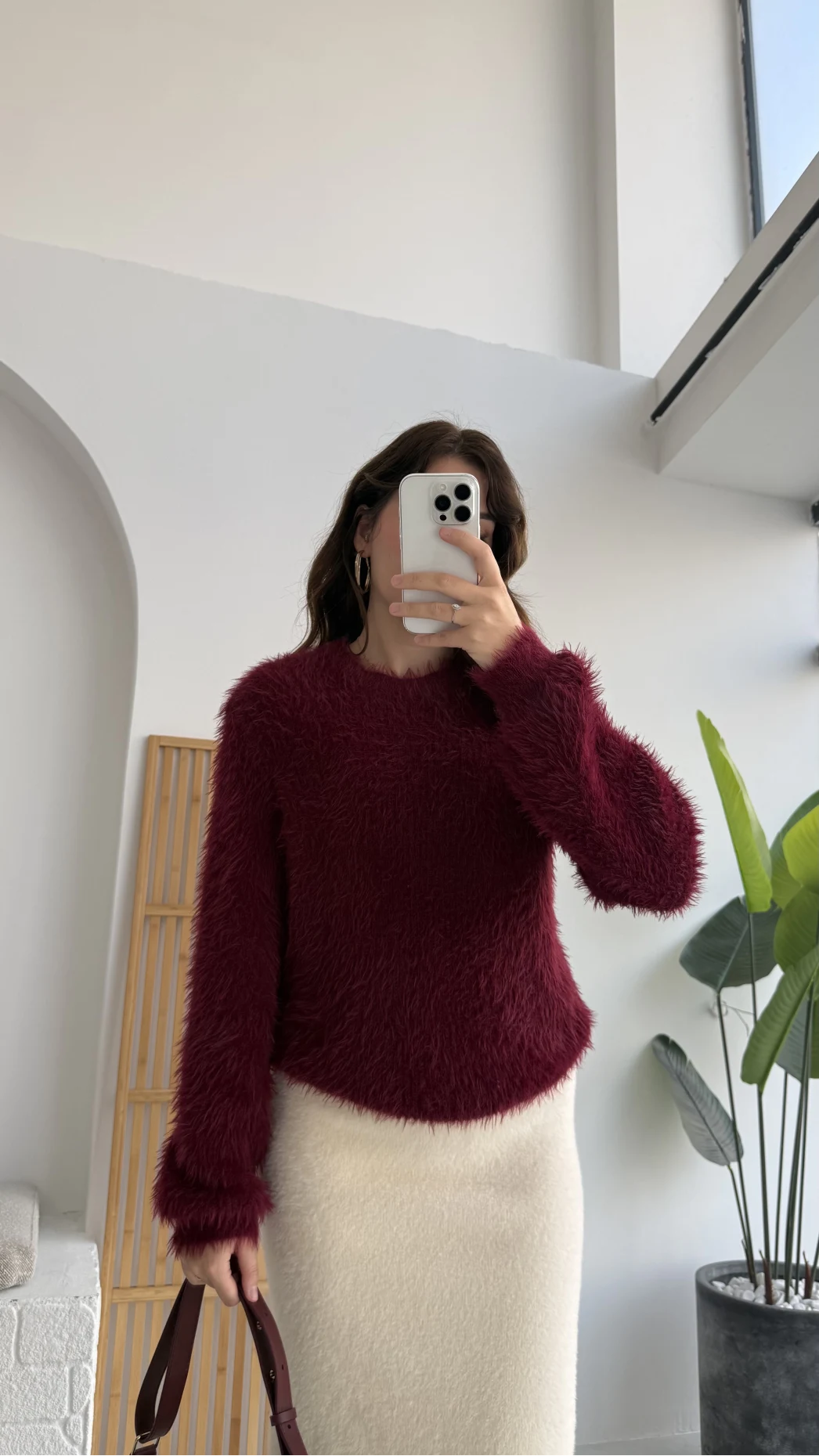 Kalina Bisiklet Yaka Tüylü Yumoş Kazak - Bordo