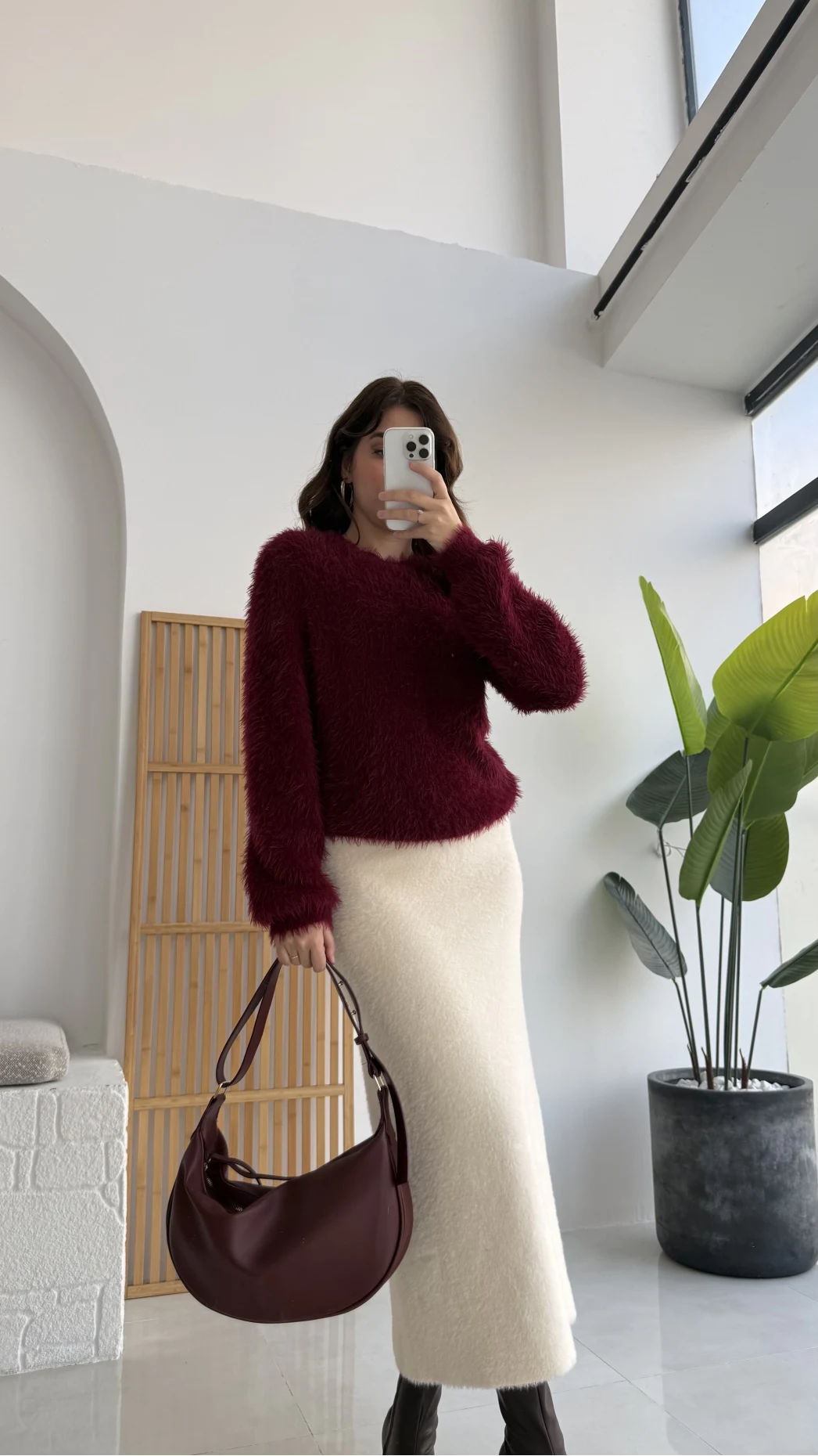 Kalina Bisiklet Yaka Tüylü Yumoş Kazak - Bordo