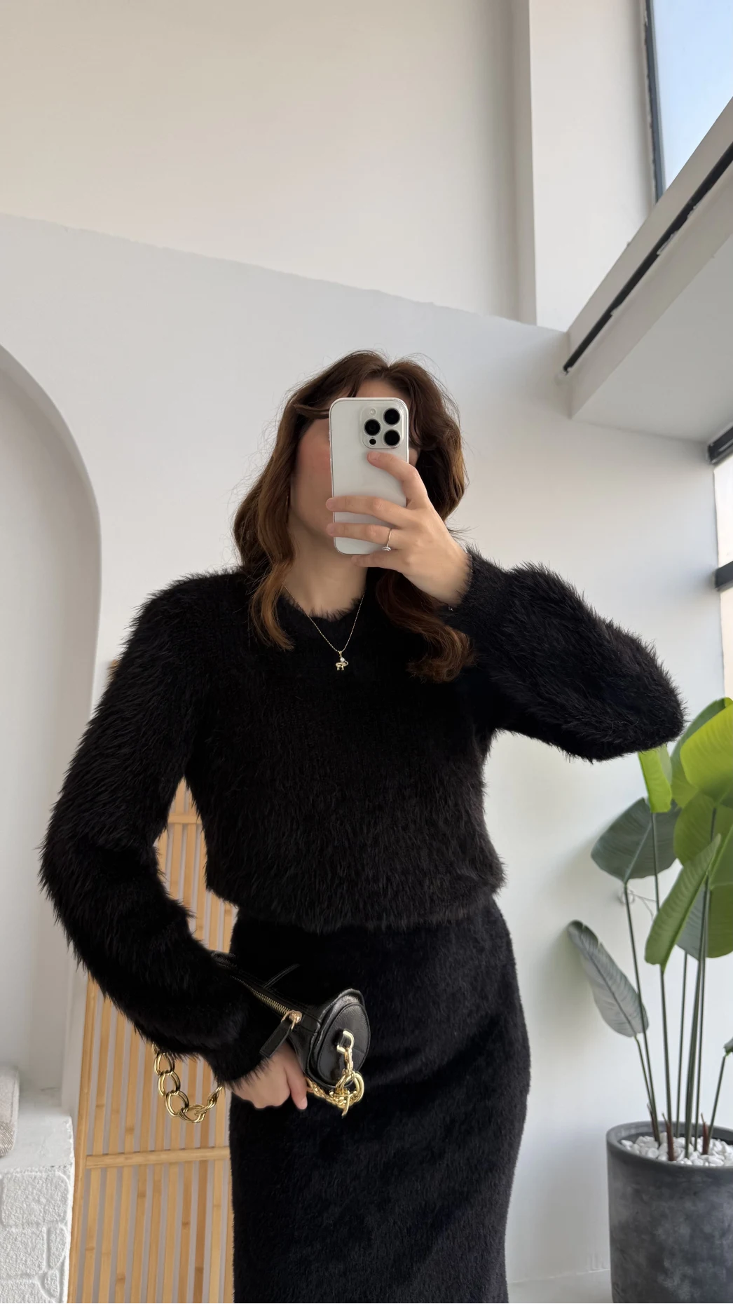 Kalina Bisiklet Yaka Tüylü Yumoş Kazak - Siyah