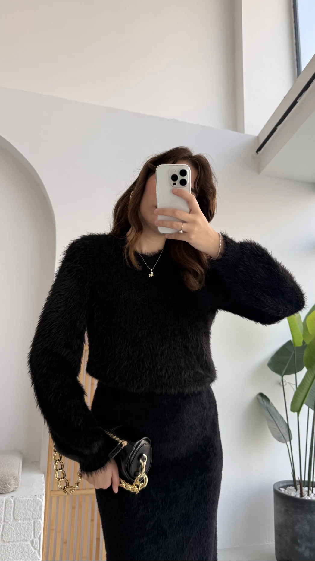 Kalina Bisiklet Yaka Tüylü Yumoş Kazak - Siyah