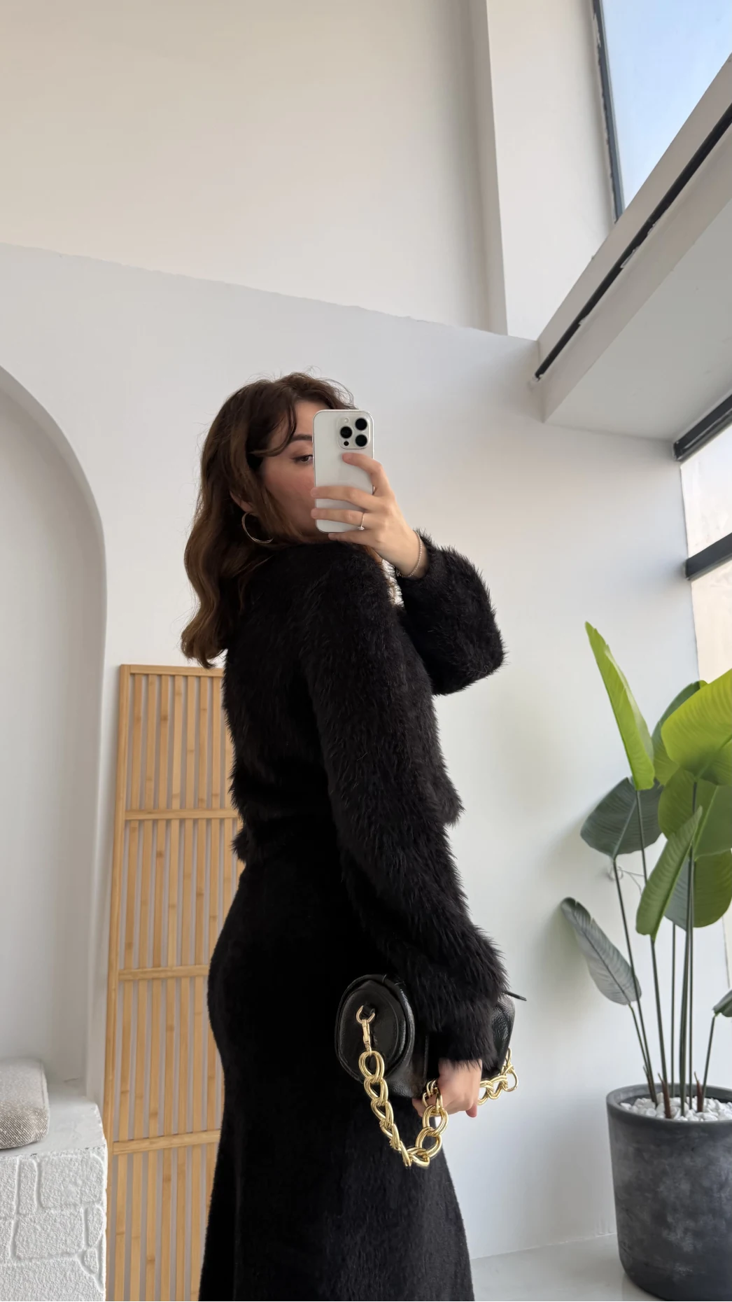 Kalina Bisiklet Yaka Tüylü Yumoş Kazak - Siyah