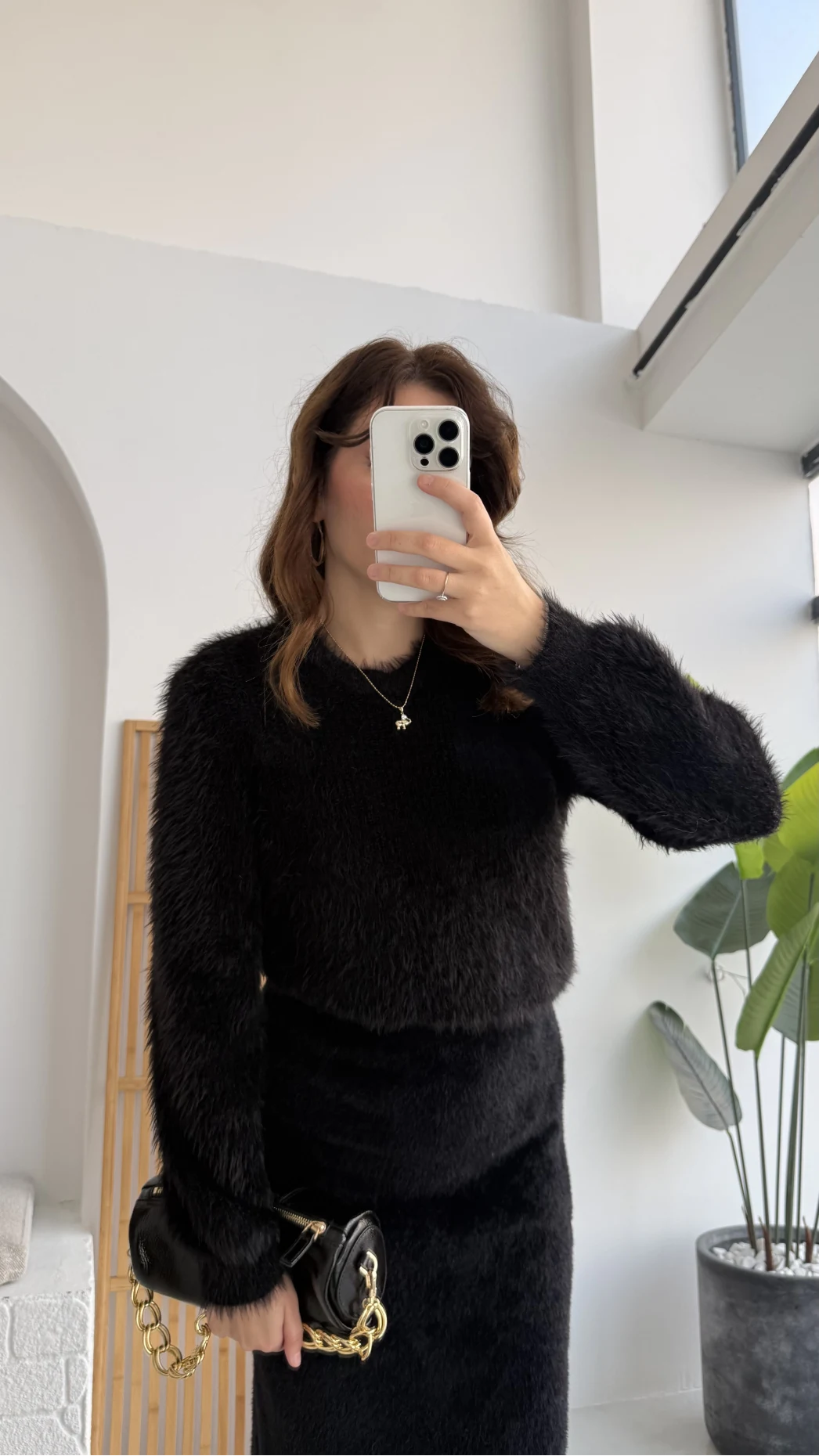 Kalina Bisiklet Yaka Tüylü Yumoş Kazak - Siyah