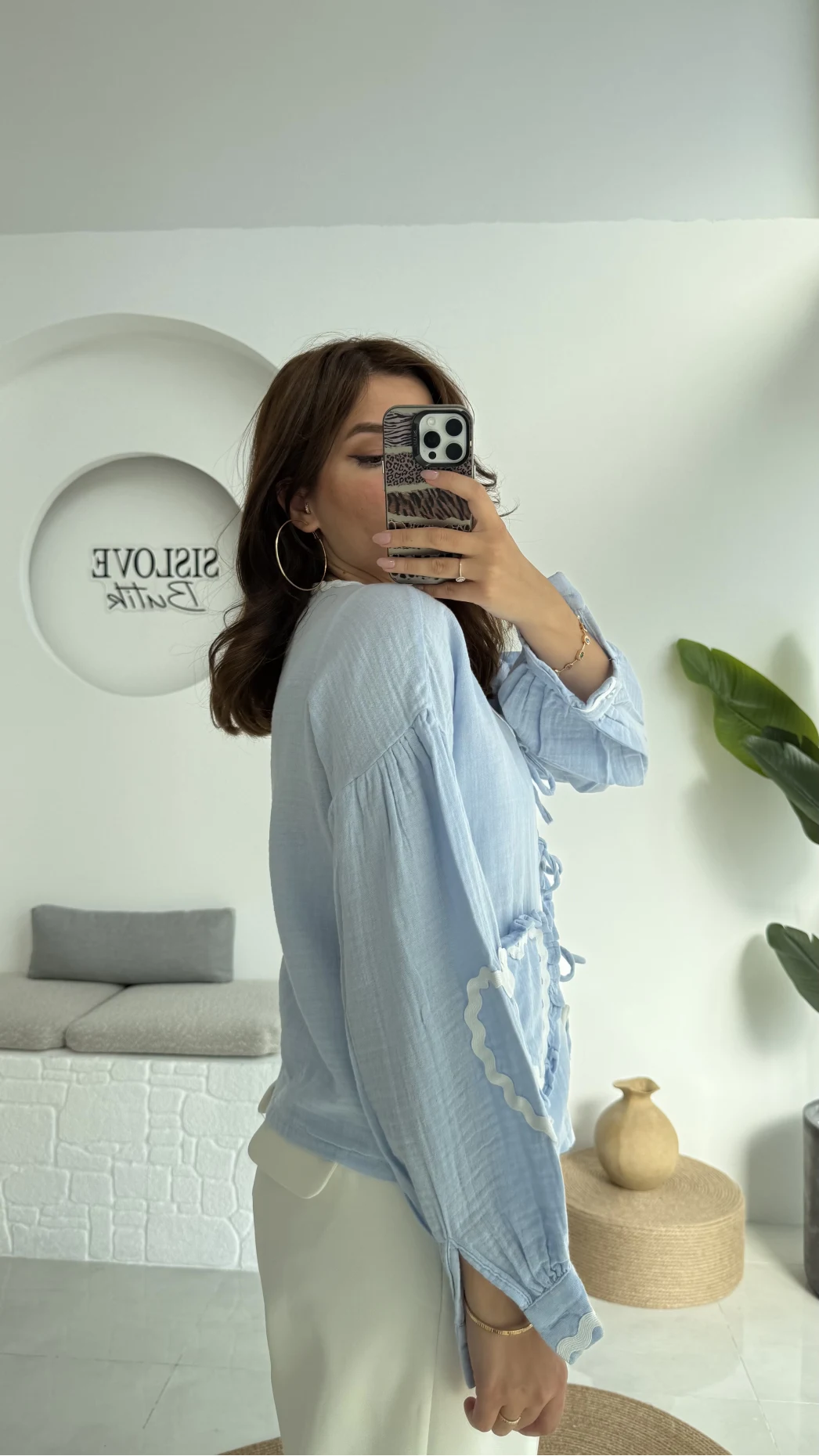 Kalp İşlemeli Pinterst Bluz - Bebe Mavisi - 1027