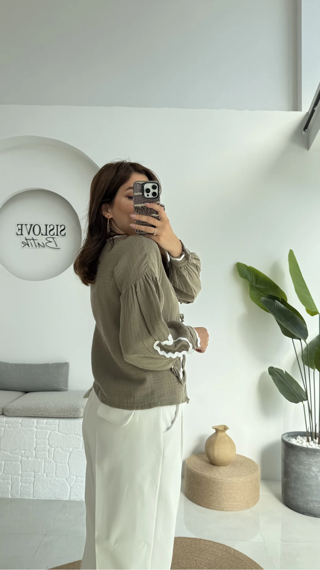 Kalp İşlemeli Pinterst Bluz - Haki - 1027