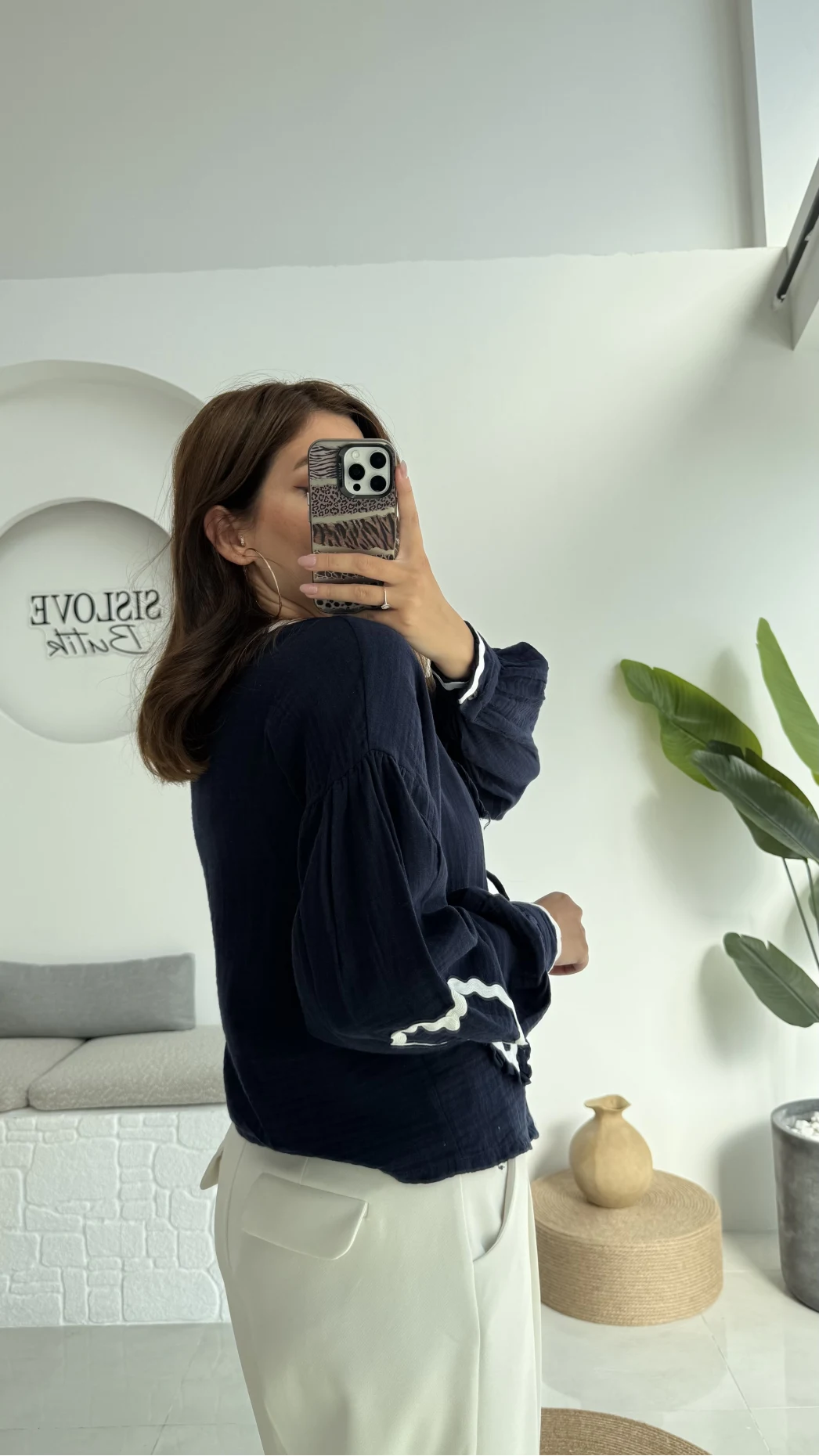 Kalp İşlemeli Pinterst Bluz - Lacivert - 1027