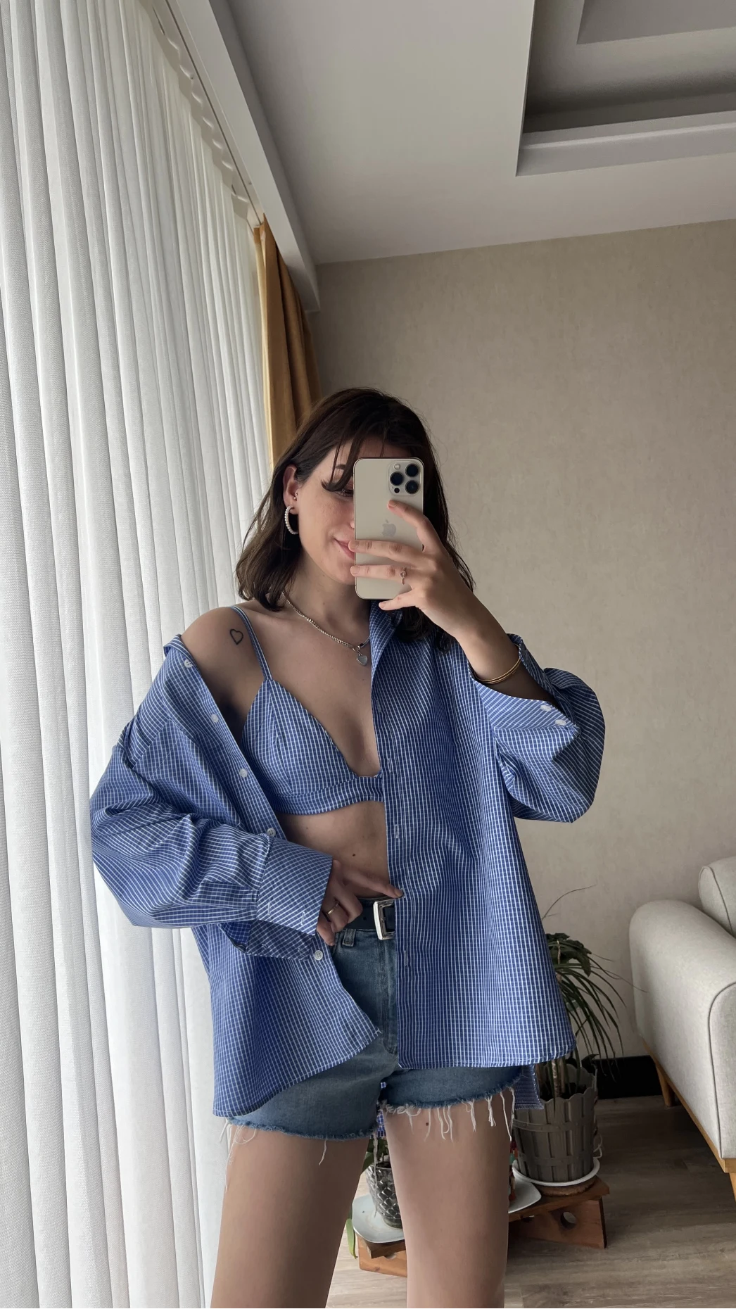 Kareli Gömlek&Bra Takım