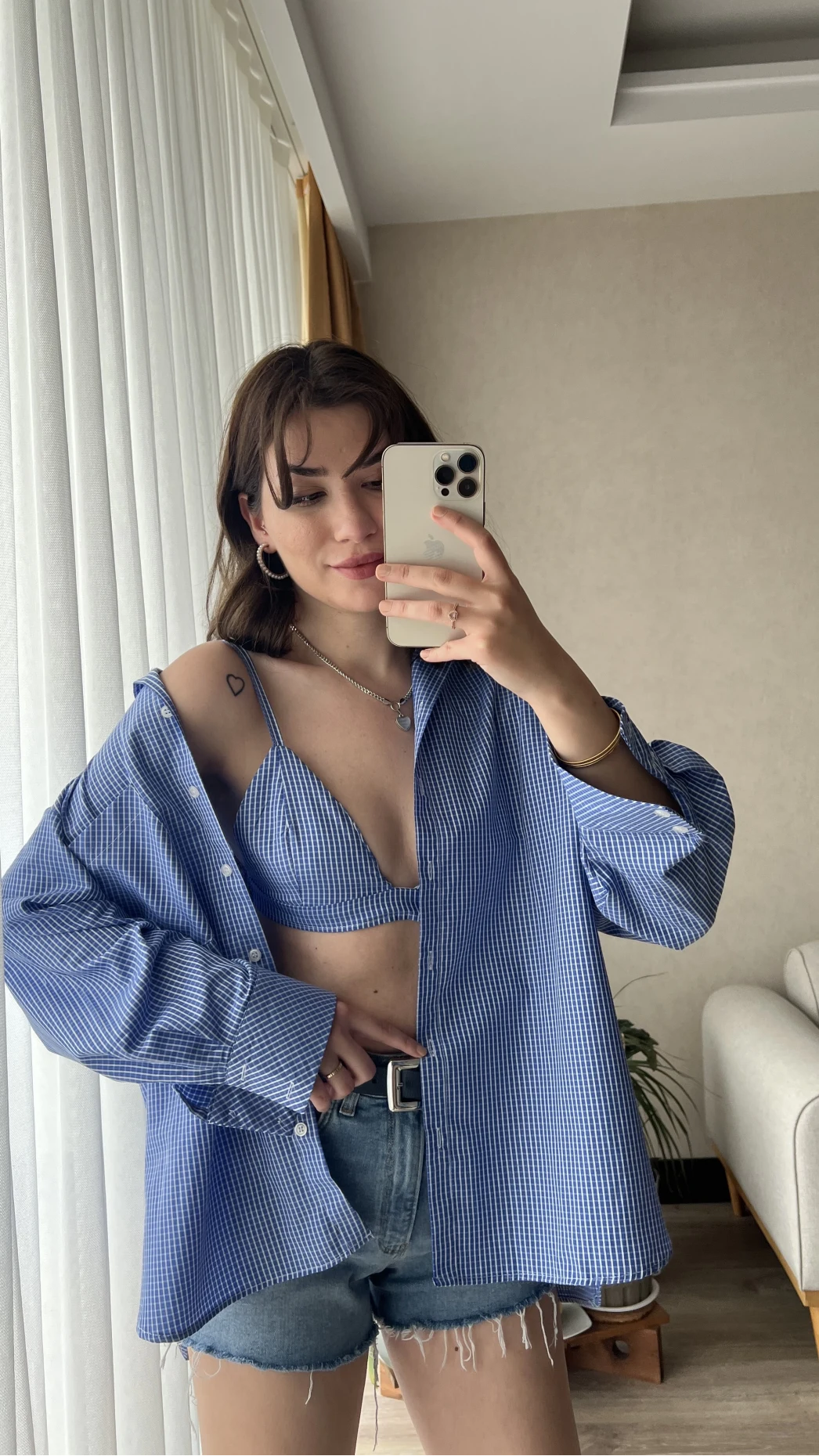 Kareli Gömlek&Bra Takım