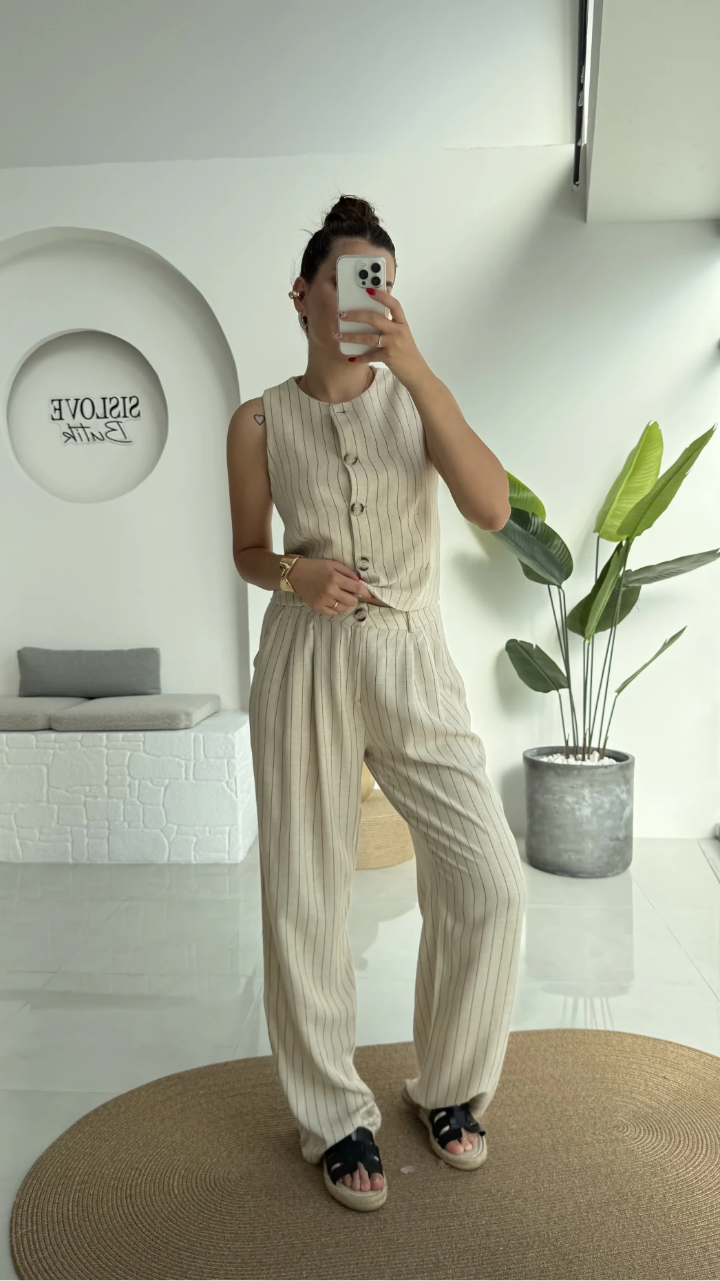 Karina Çizgili Yelek Pantolon Takım - 7212