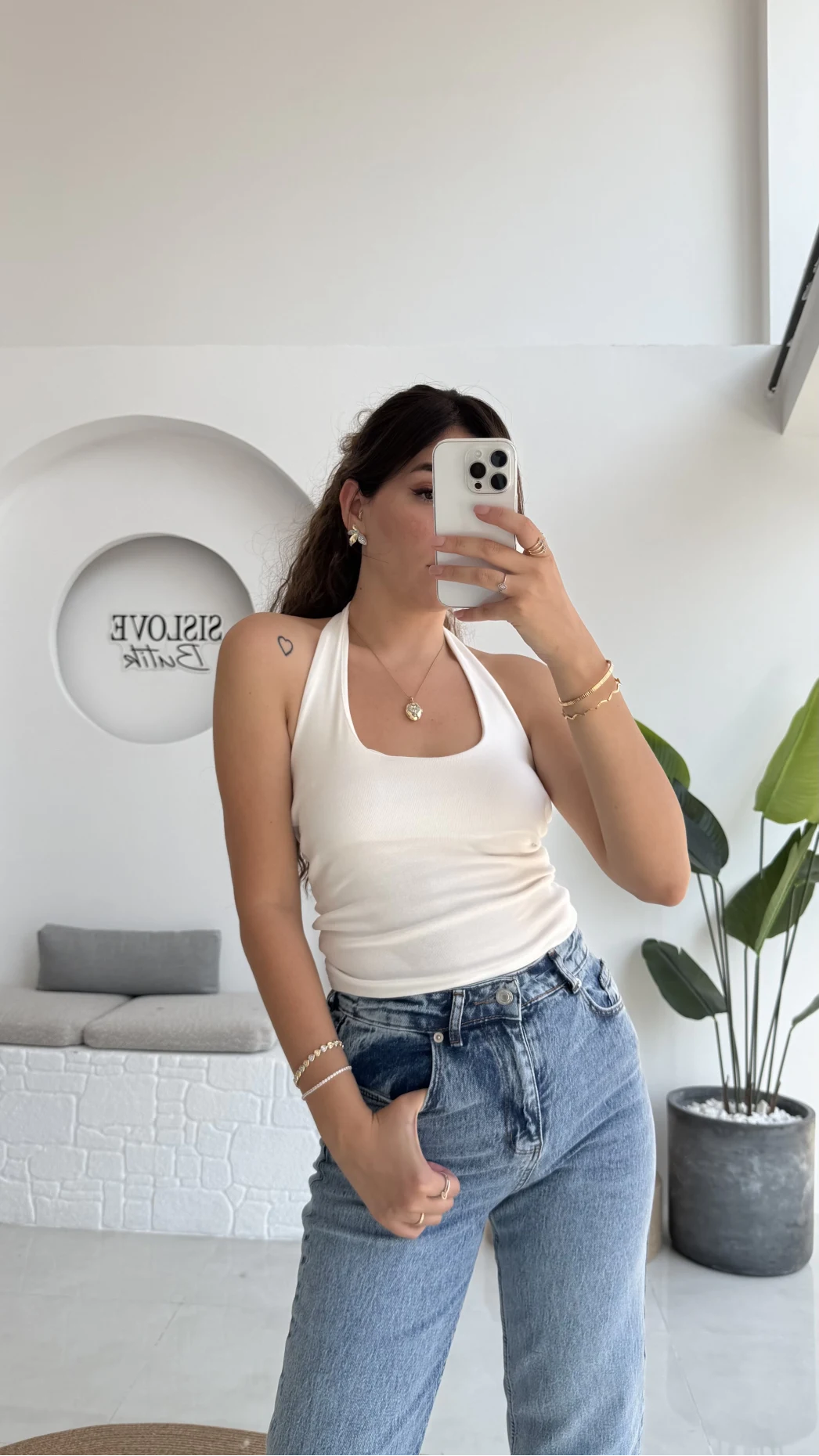 Karolina Boyundan Geçmeli Crop - Beyaz
