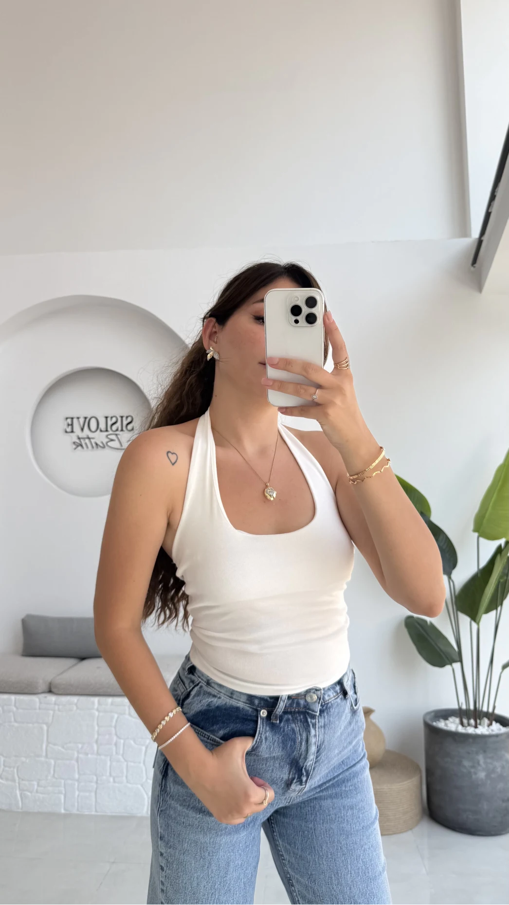 Karolina Boyundan Geçmeli Crop - Beyaz