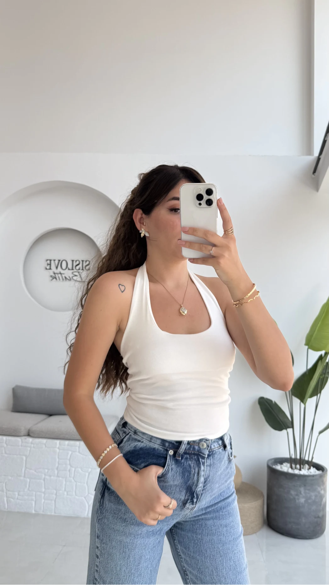 Karolina Boyundan Geçmeli Crop - Beyaz