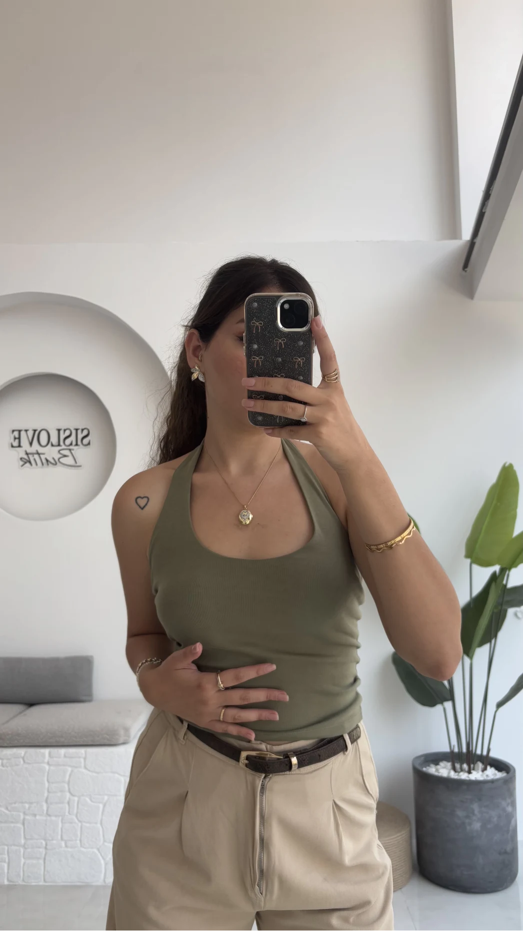Karolina Boyundan Geçmeli Crop - Haki