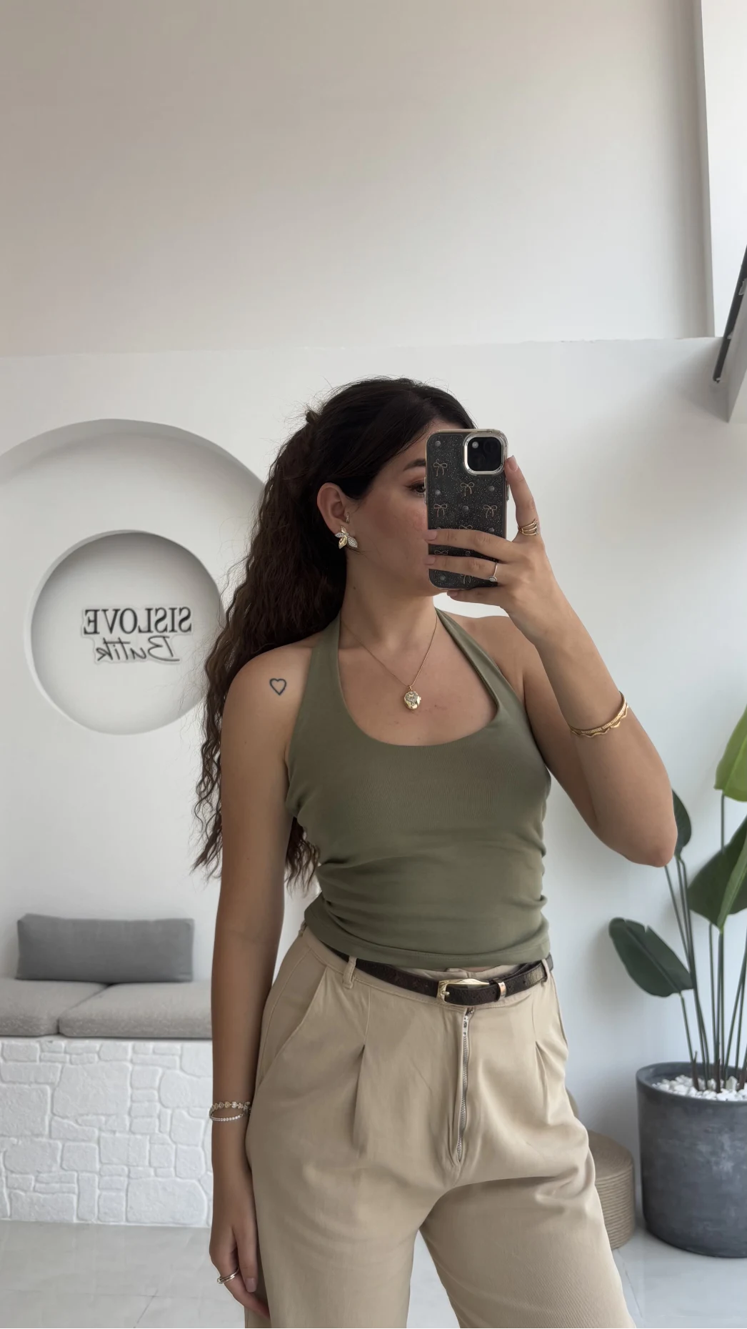 Karolina Boyundan Geçmeli Crop - Haki