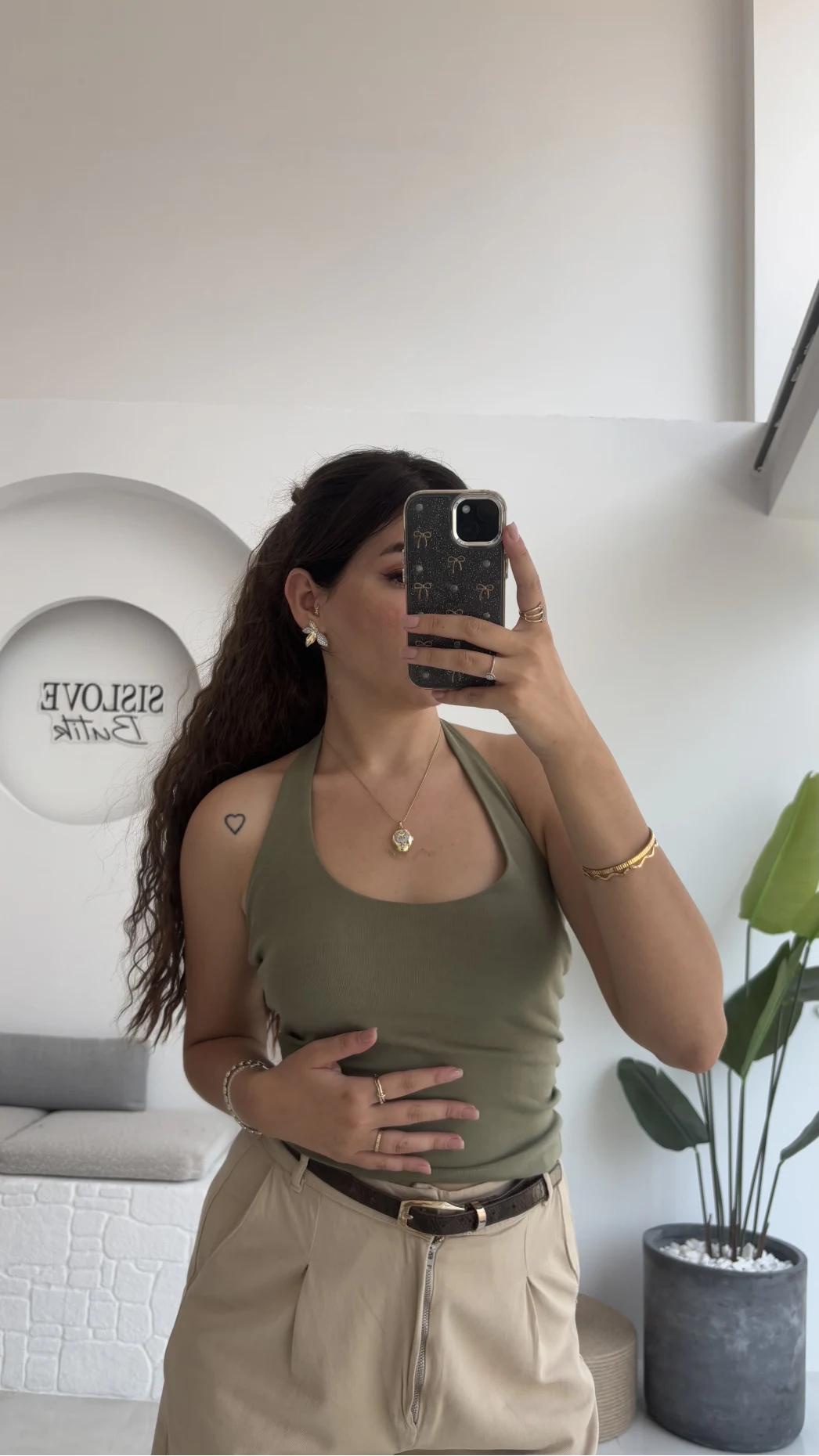 Karolina Boyundan Geçmeli Crop - Haki