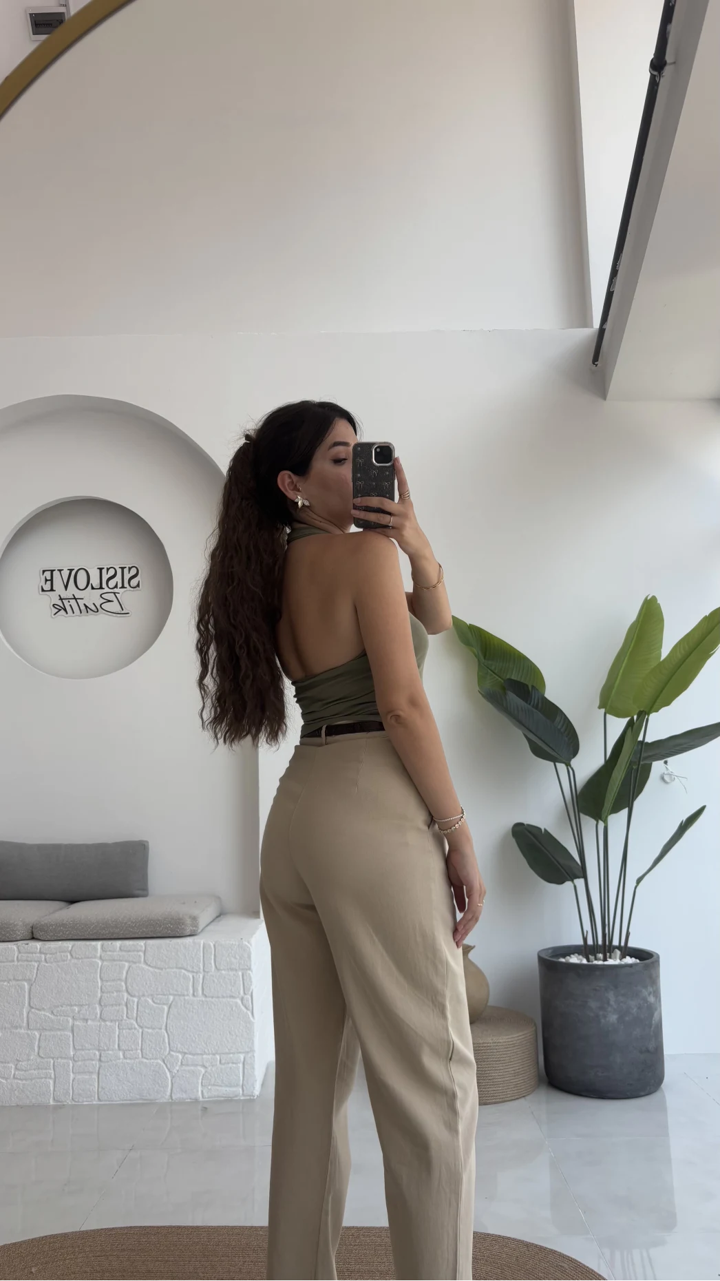 Karolina Boyundan Geçmeli Crop - Haki