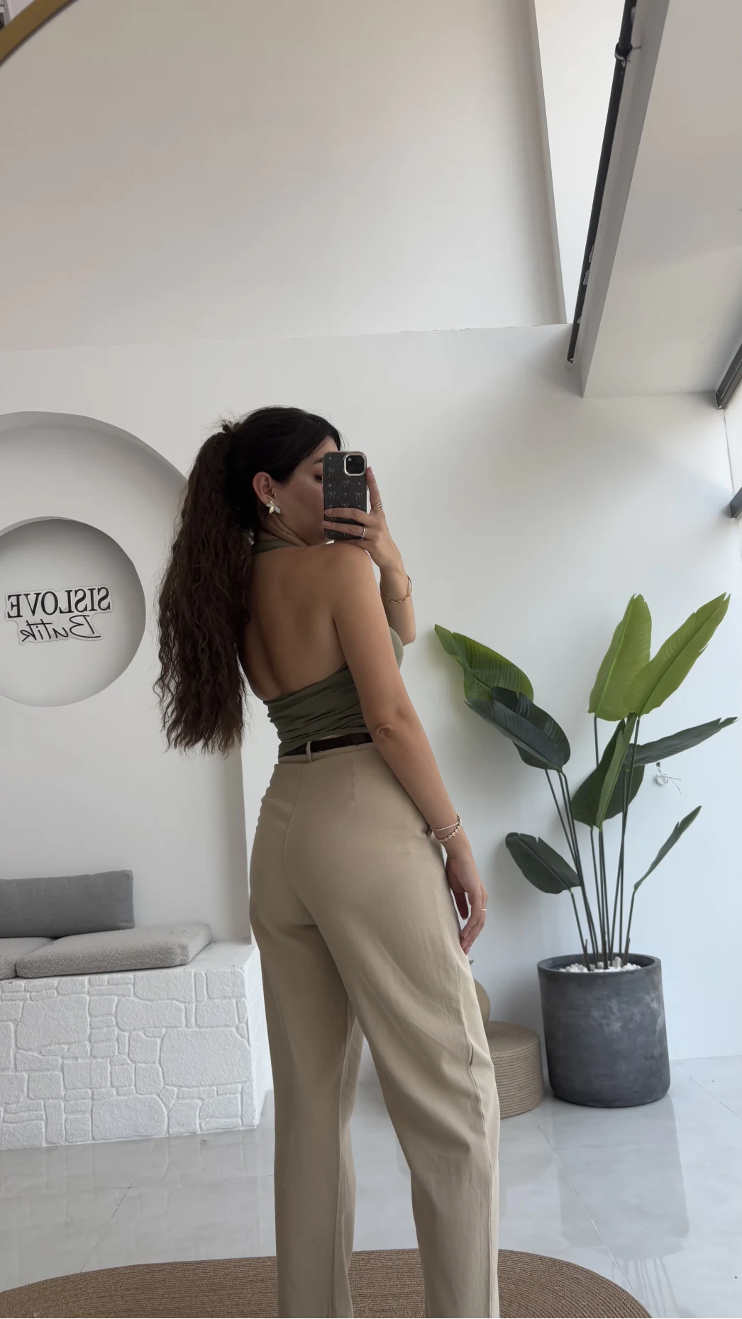 Karolina Boyundan Geçmeli Crop - Haki