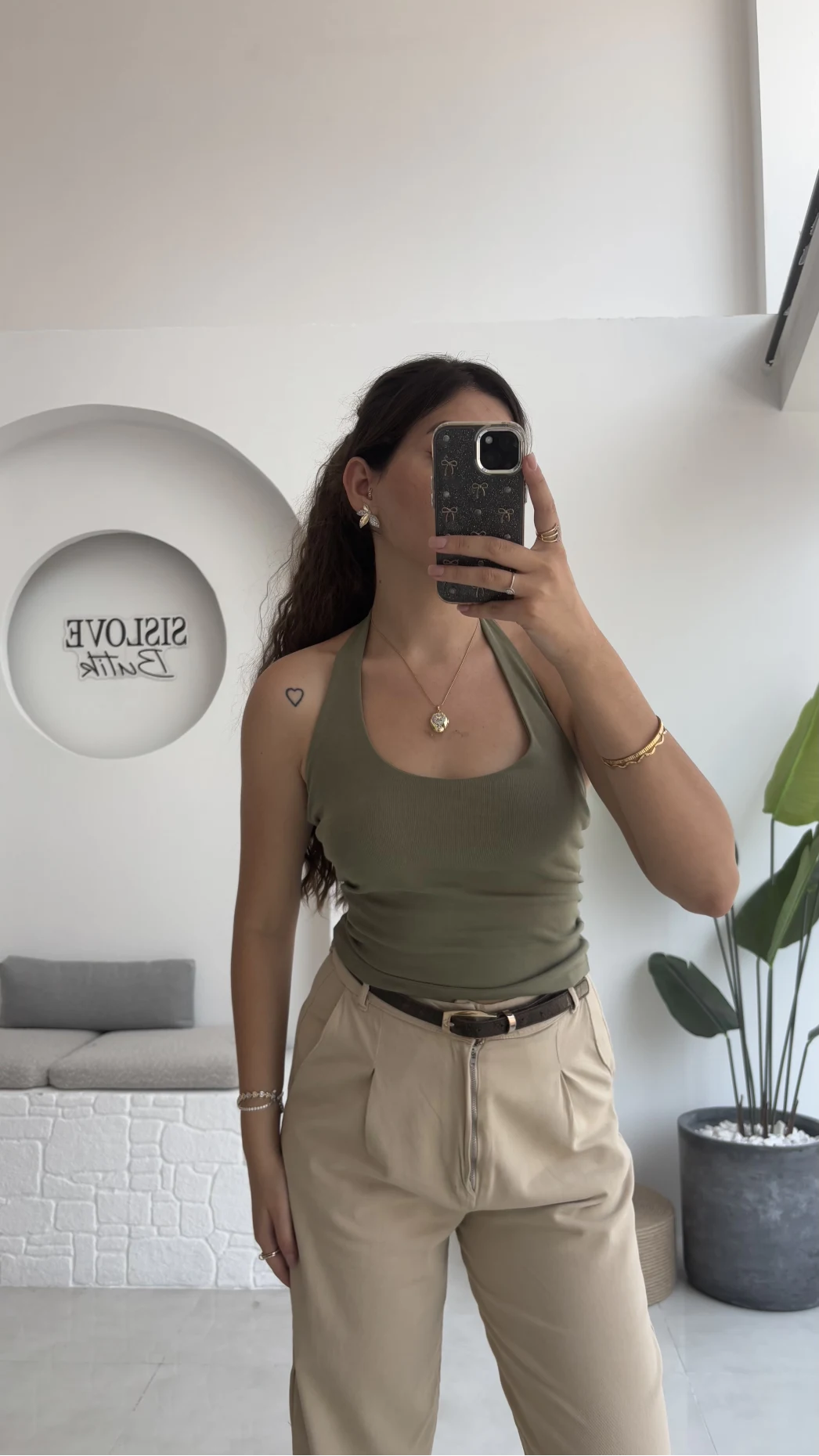 Karolina Boyundan Geçmeli Crop - Haki