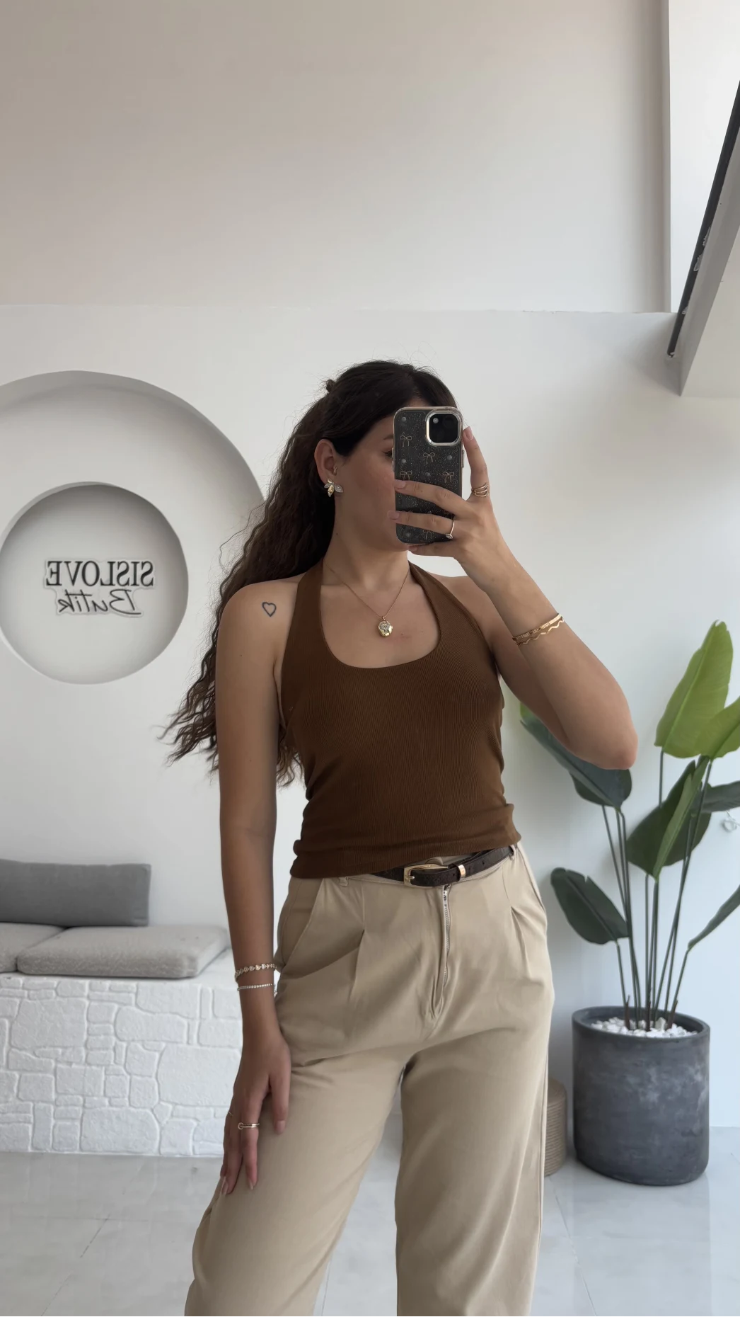 Karolina Boyundan Geçmeli Crop - Kahverengi