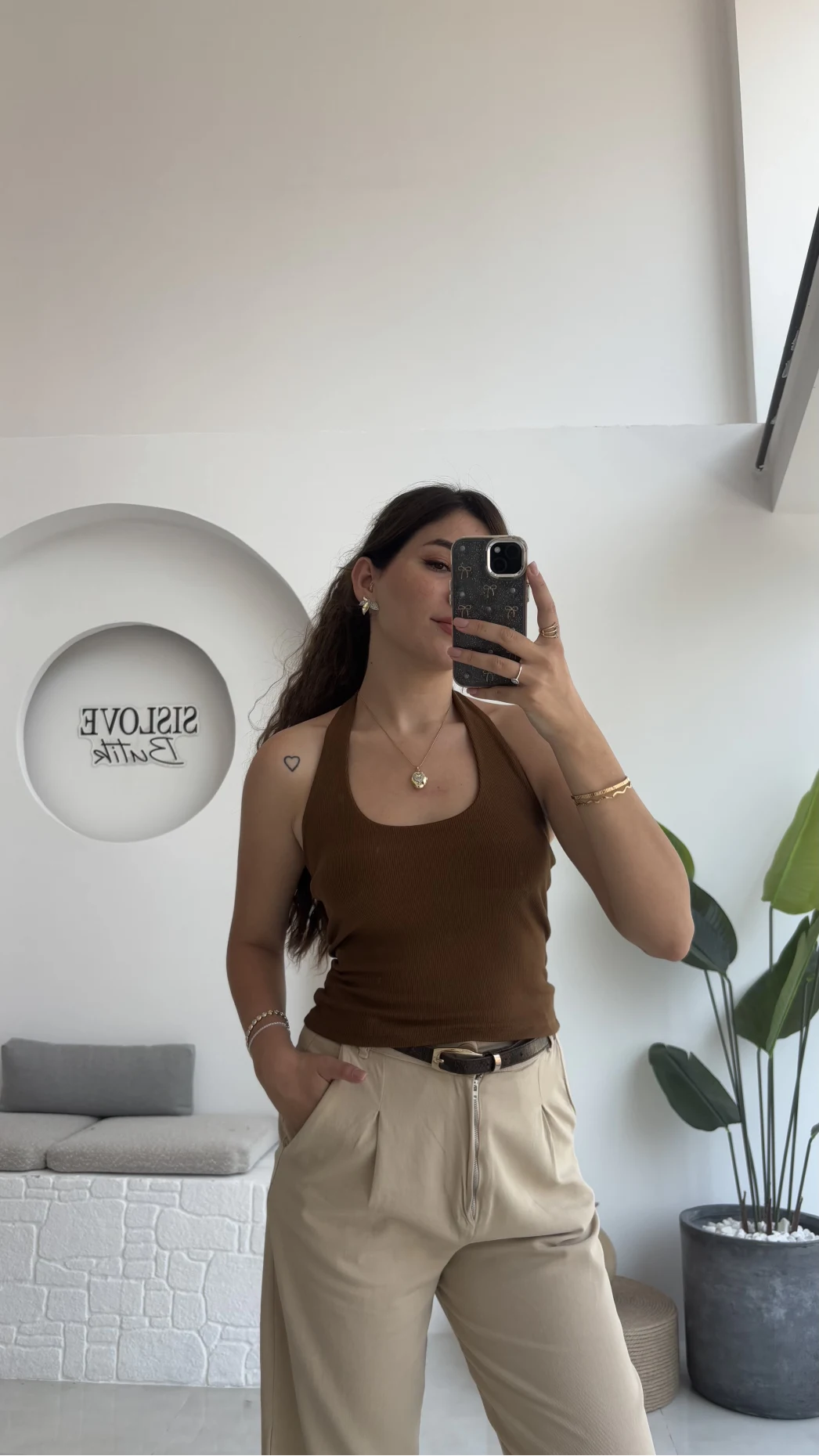 Karolina Boyundan Geçmeli Crop - Kahverengi