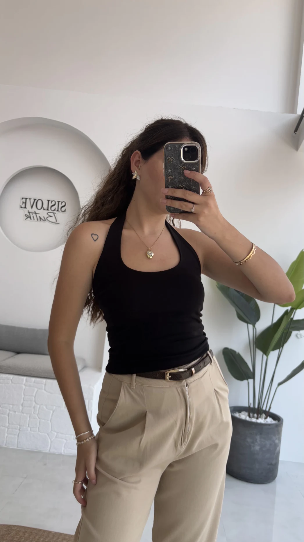 Karolina Boyundan Geçmeli Crop - Siyah