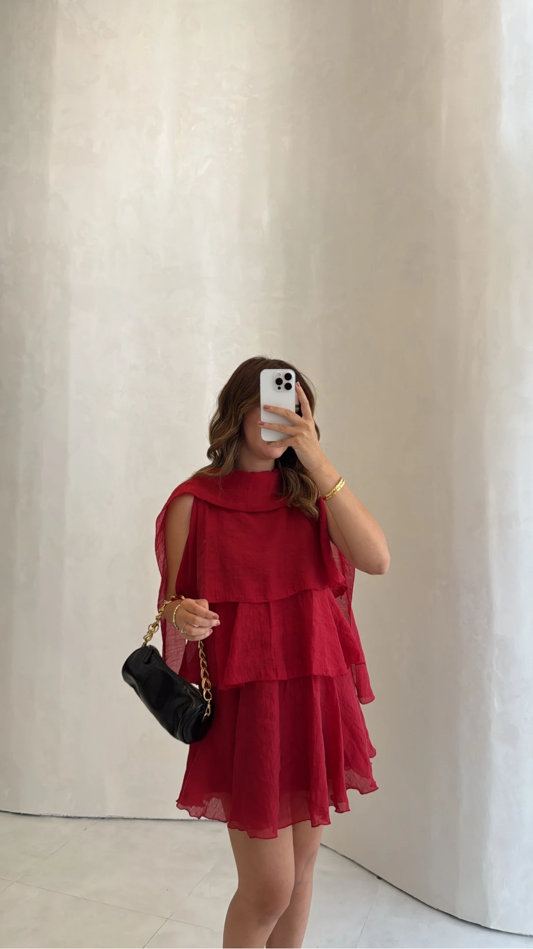 Kat Kat Pelerin Mini Elbise - Kırmızı - Kod: 3452