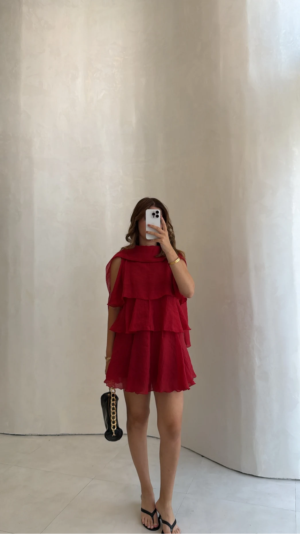 Kat Kat Pelerin Mini Elbise - Kırmızı - Kod: 3452