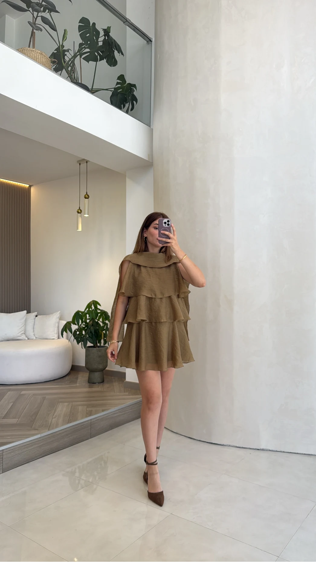Kat Kat Pelerin Mini Elbise - Olive - Kod: 3452