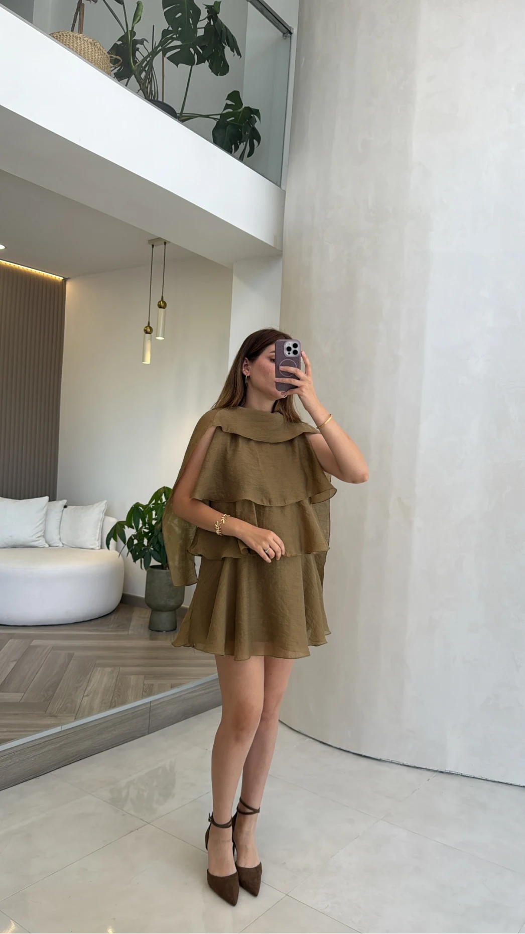 Kat Kat Pelerin Mini Elbise - Olive - Kod: 3452