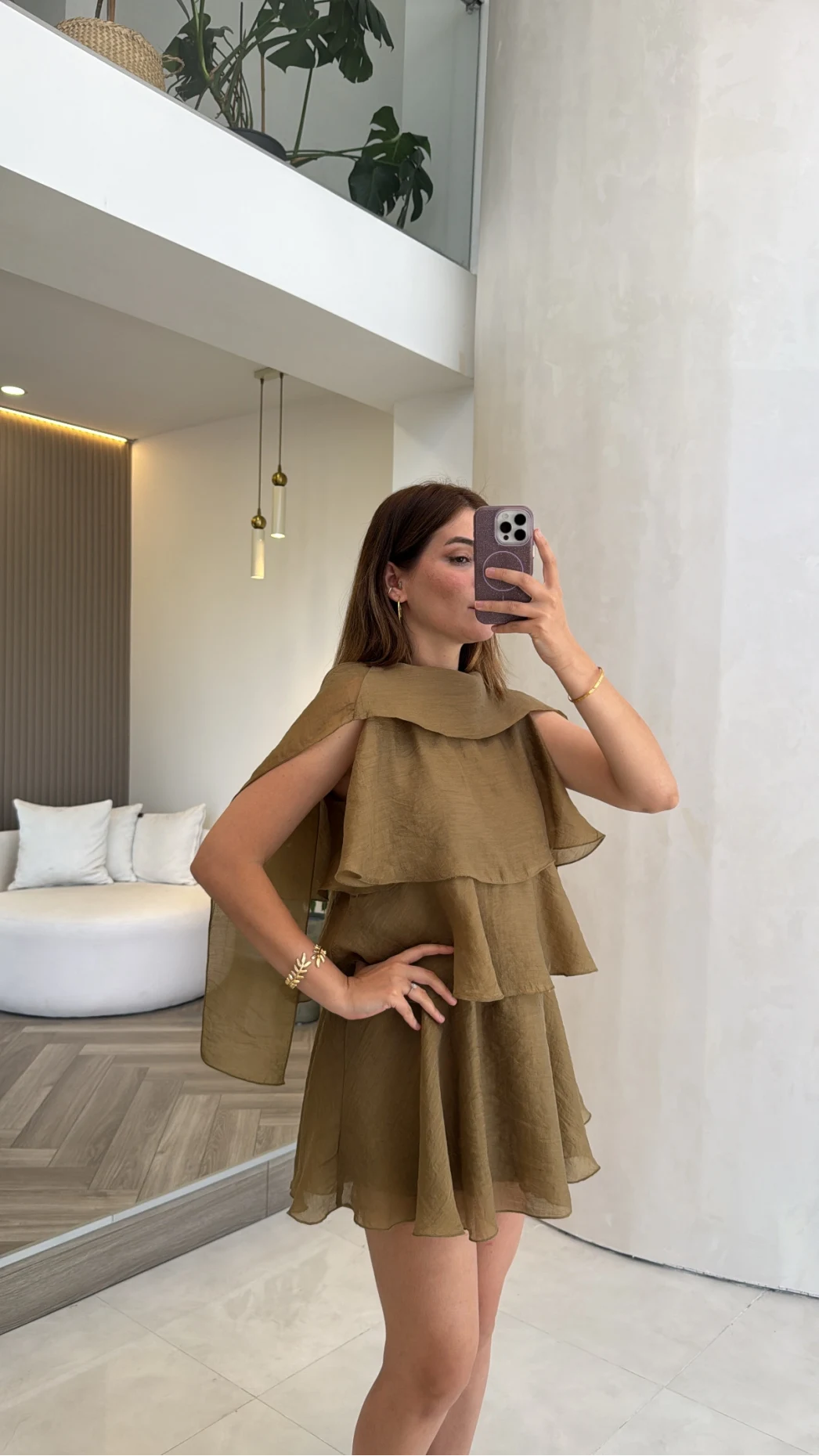 Kat Kat Pelerin Mini Elbise - Olive - Kod: 3452
