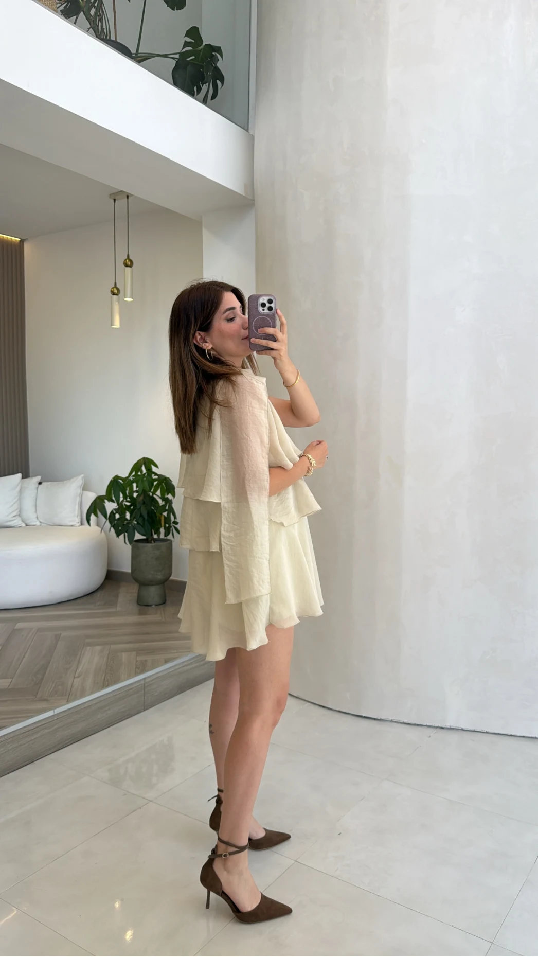 Kat Kat Pelerin Mini Elbise - Taş - Kod: 3452