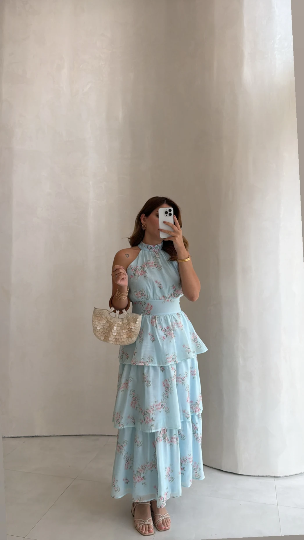 Kat Kat Şifon Desenli Elbise - Mavi - Kod: 3221