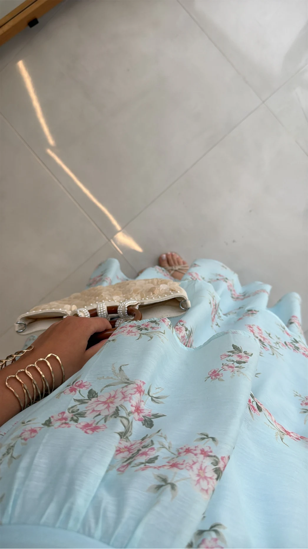 Kat Kat Şifon Desenli Elbise - Mavi - Kod: 3221