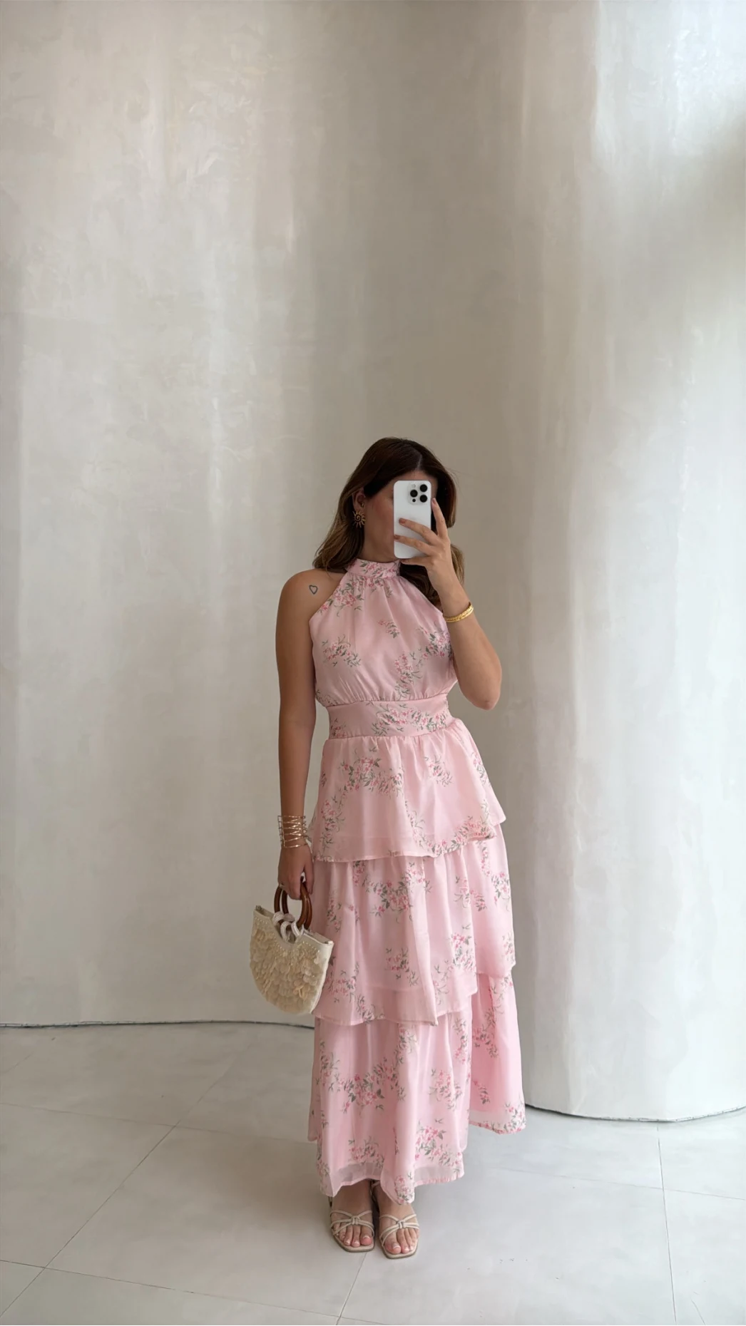 Kat Kat Şifon Desenli Elbise - Pembe - Kod: 3221