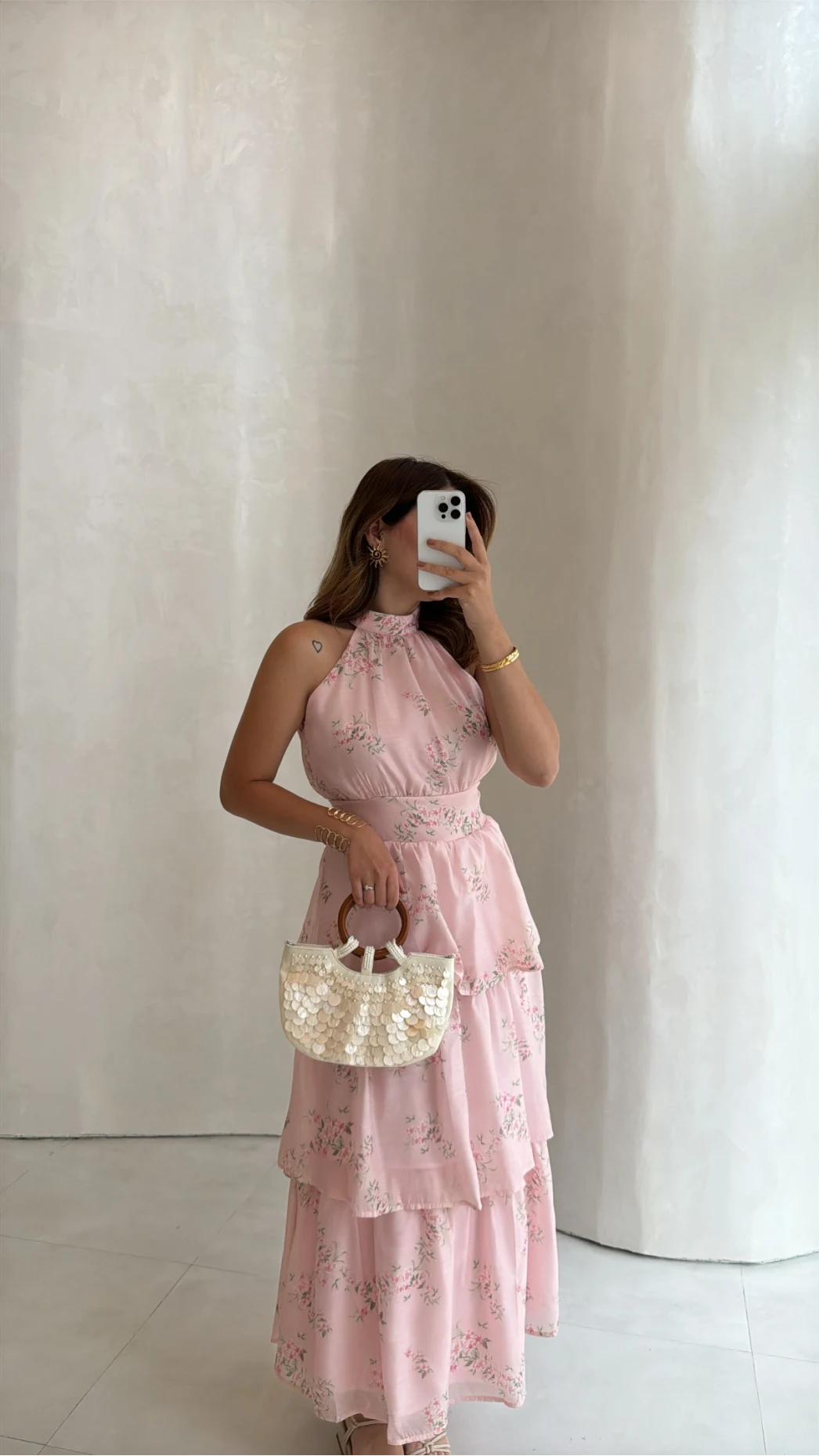 Kat Kat Şifon Desenli Elbise - Pembe - Kod: 3221