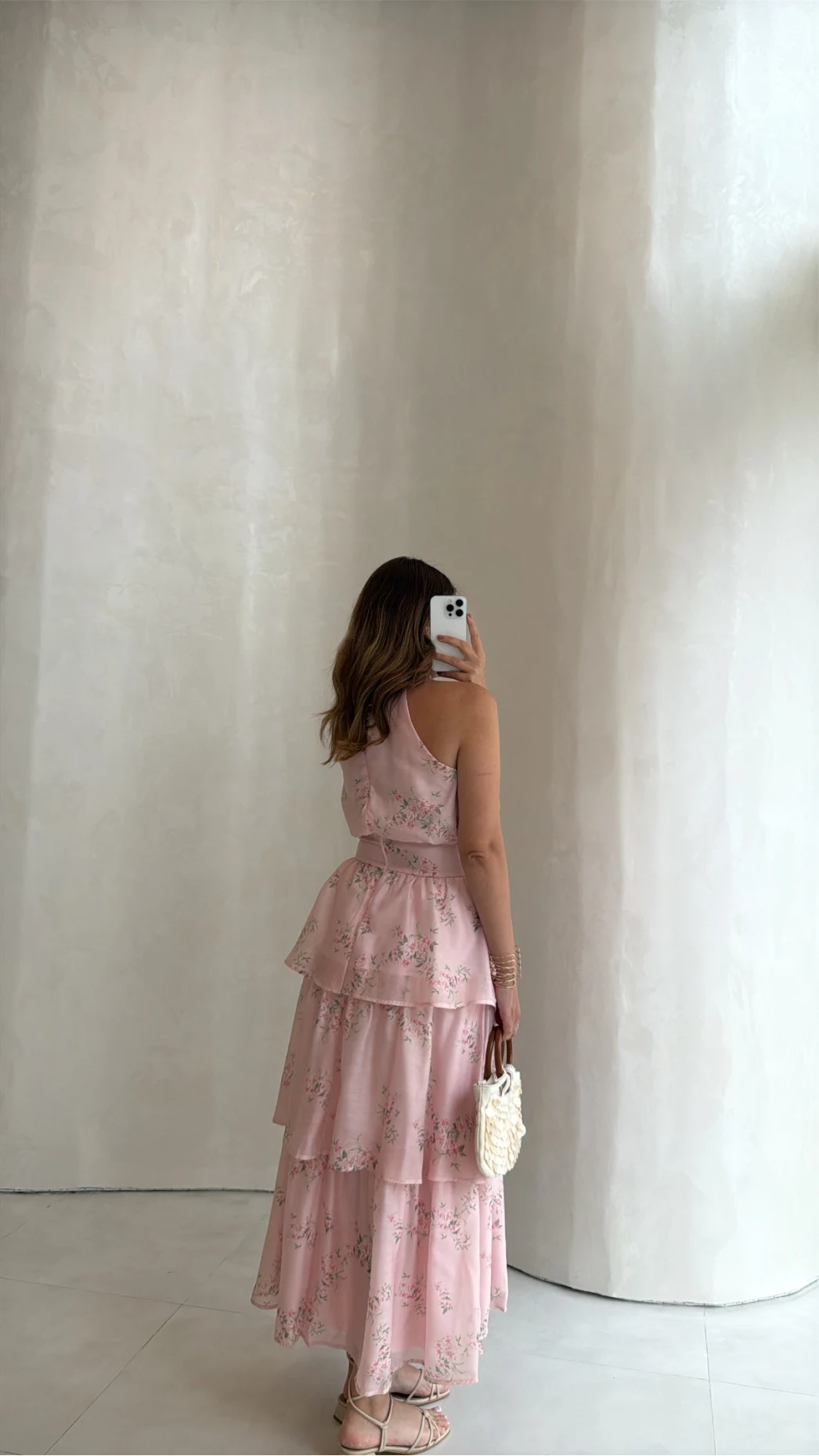 Kat Kat Şifon Desenli Elbise - Pembe - Kod: 3221