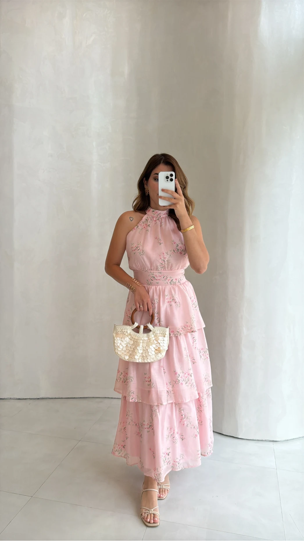 Kat Kat Şifon Desenli Elbise - Pembe - Kod: 3221