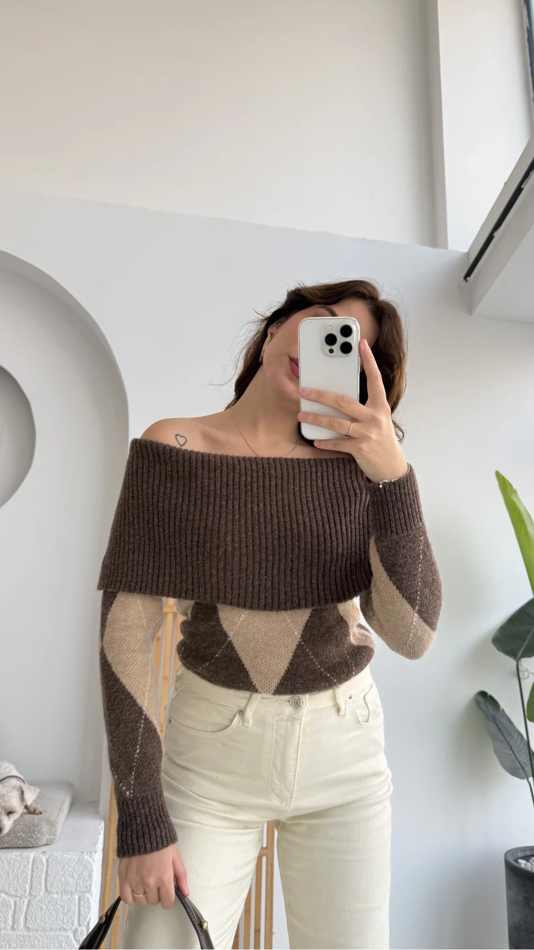 Kayık Yaka Kazak - Kahverengi - KOD:9077