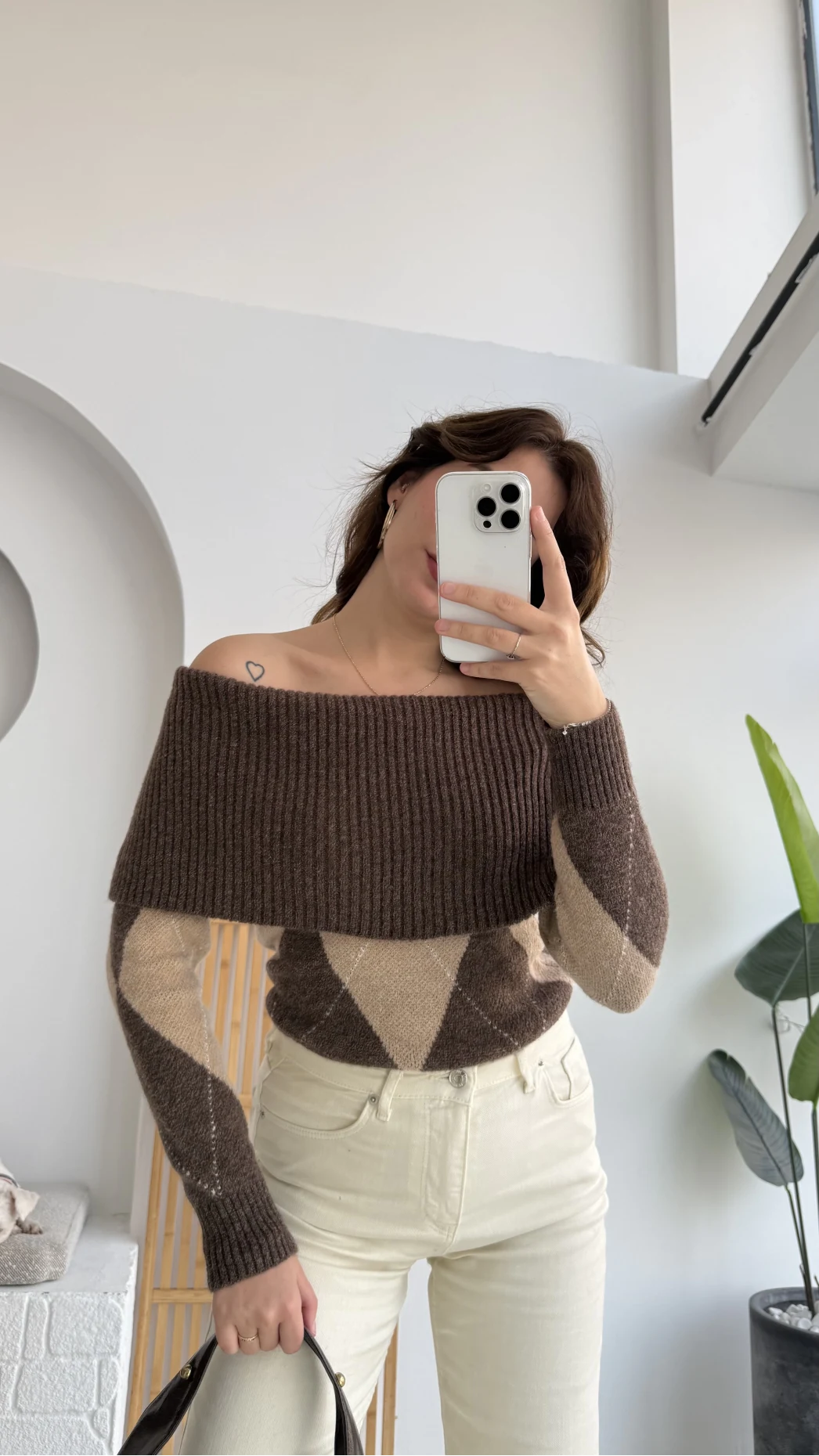 Kayık Yaka Kazak - Kahverengi - KOD:9077