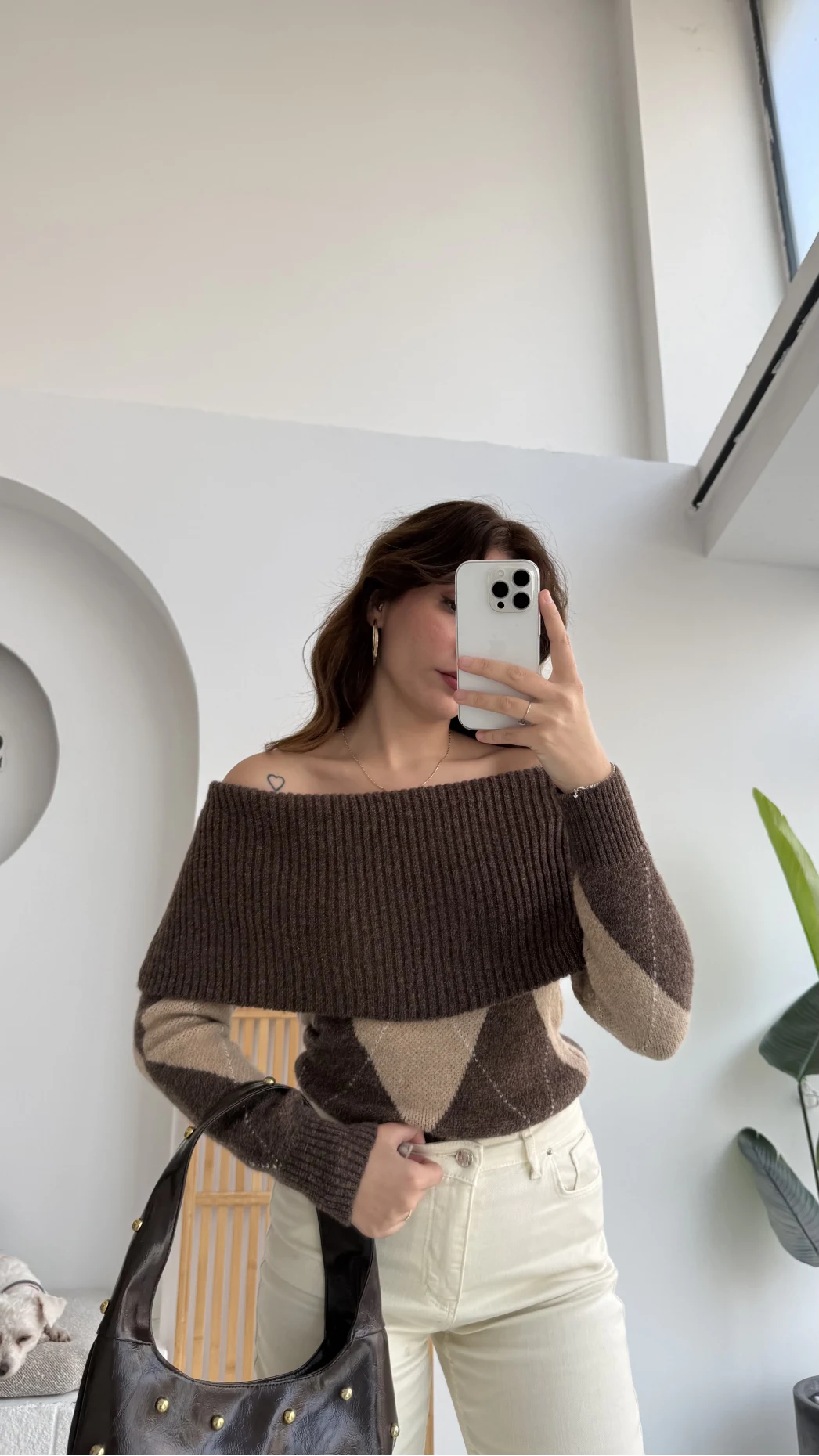 Kayık Yaka Kazak - Kahverengi - KOD:9077