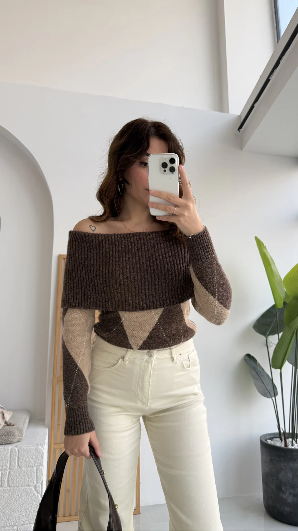 Kayık Yaka Kazak - Kahverengi - KOD:9077